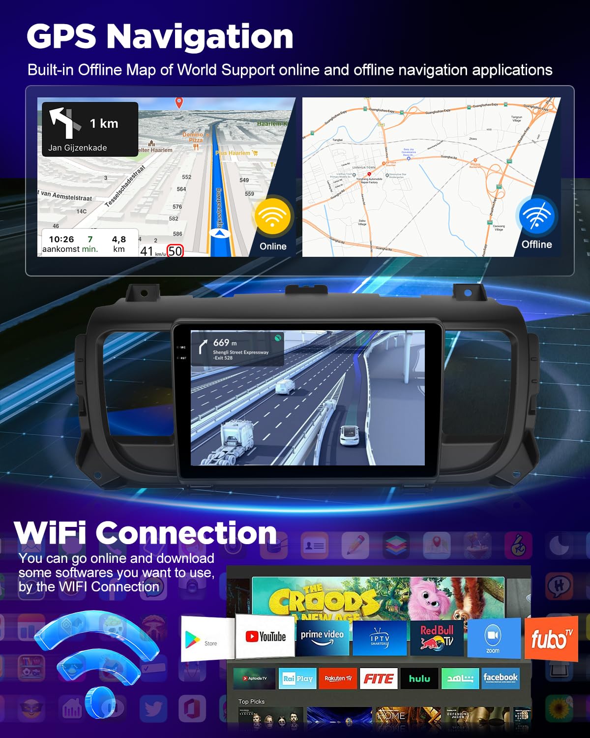 NHOPEEW Autoradio Android 4+128 GB per Citroën Jumpy 3/Peugeot Expert/Toyota Proace 2016-2021 con supporto CarPlay e Android Auto, WiFi, GPS, comandi al volante + telecamera di retromarcia