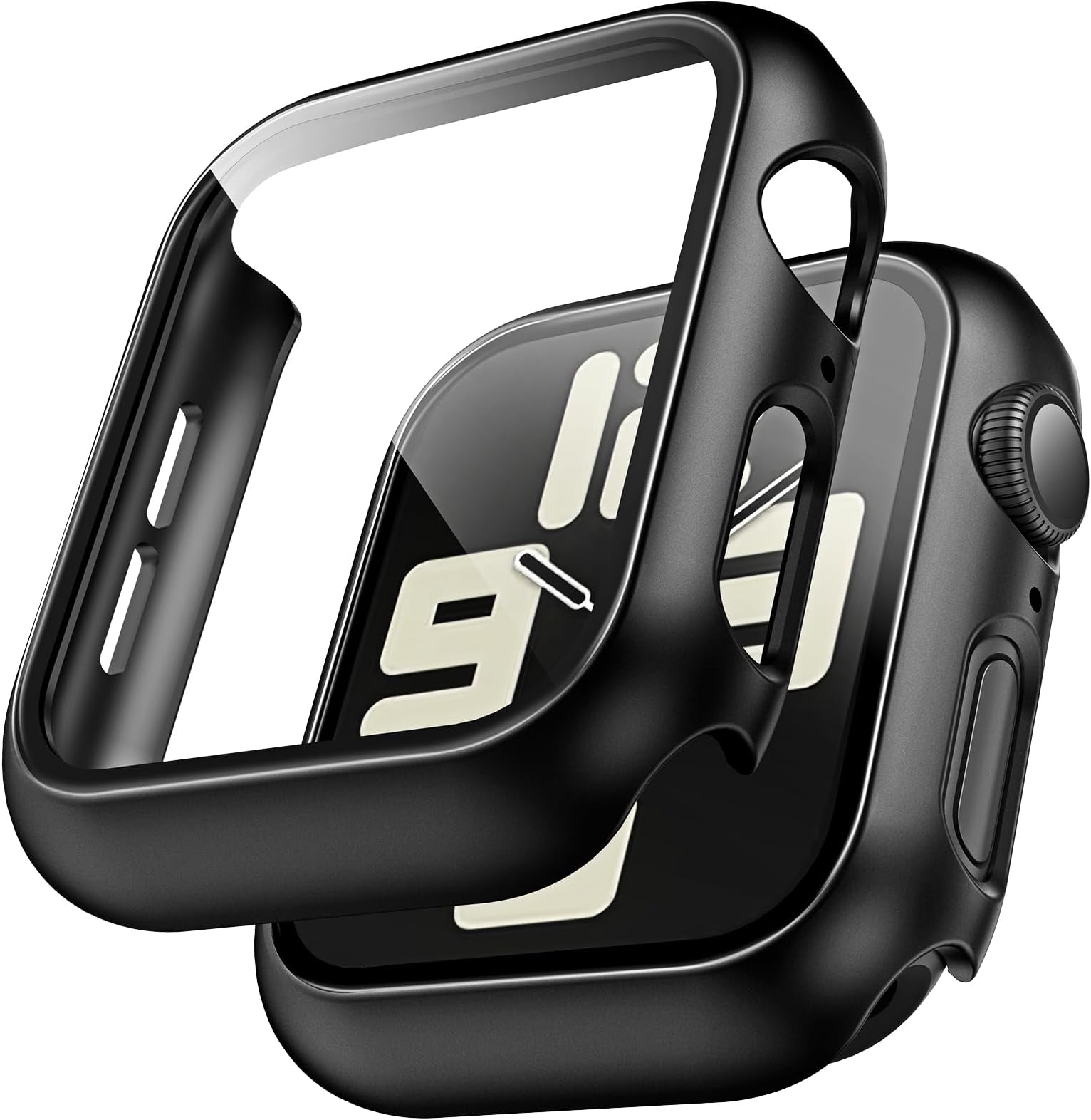 TAURI 2 Pack Hard Case for Apple Watch SE/SE2/SE3/Series 6/5/4 44mm, with PC Tempered Glass Screen Protector, Scristant Resistant, Overall Protection Slim Cover for iWatch S6/S5/S4 44mm, Black