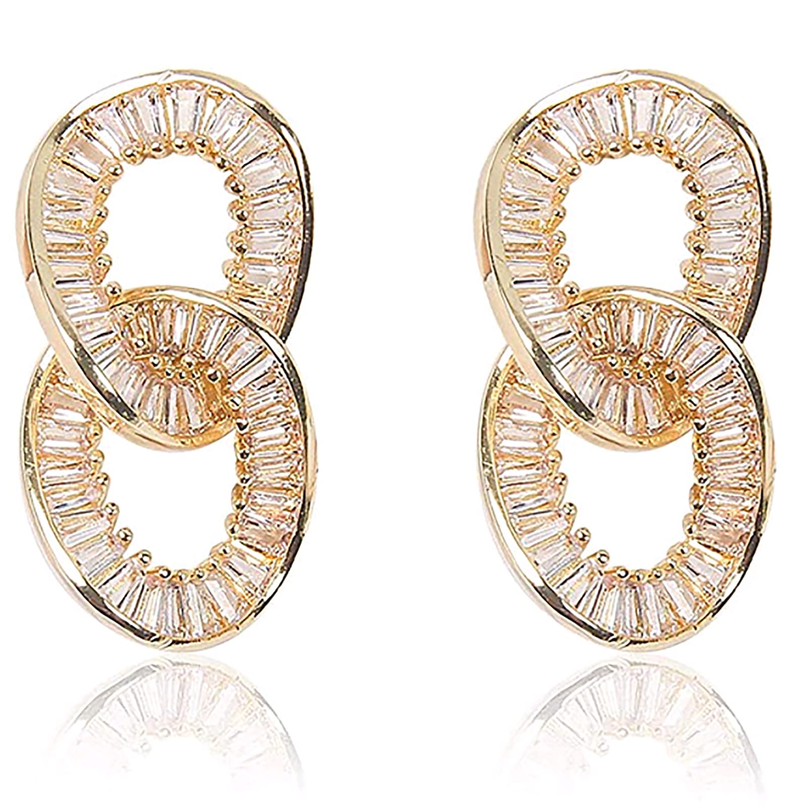 Zircon Geometric Stud Earrings - 14k Gold Plated Cross ring Inlaid with Zircon for Women Girl Gifts Valentines/Birthday/Anniversary/Mother’s Day