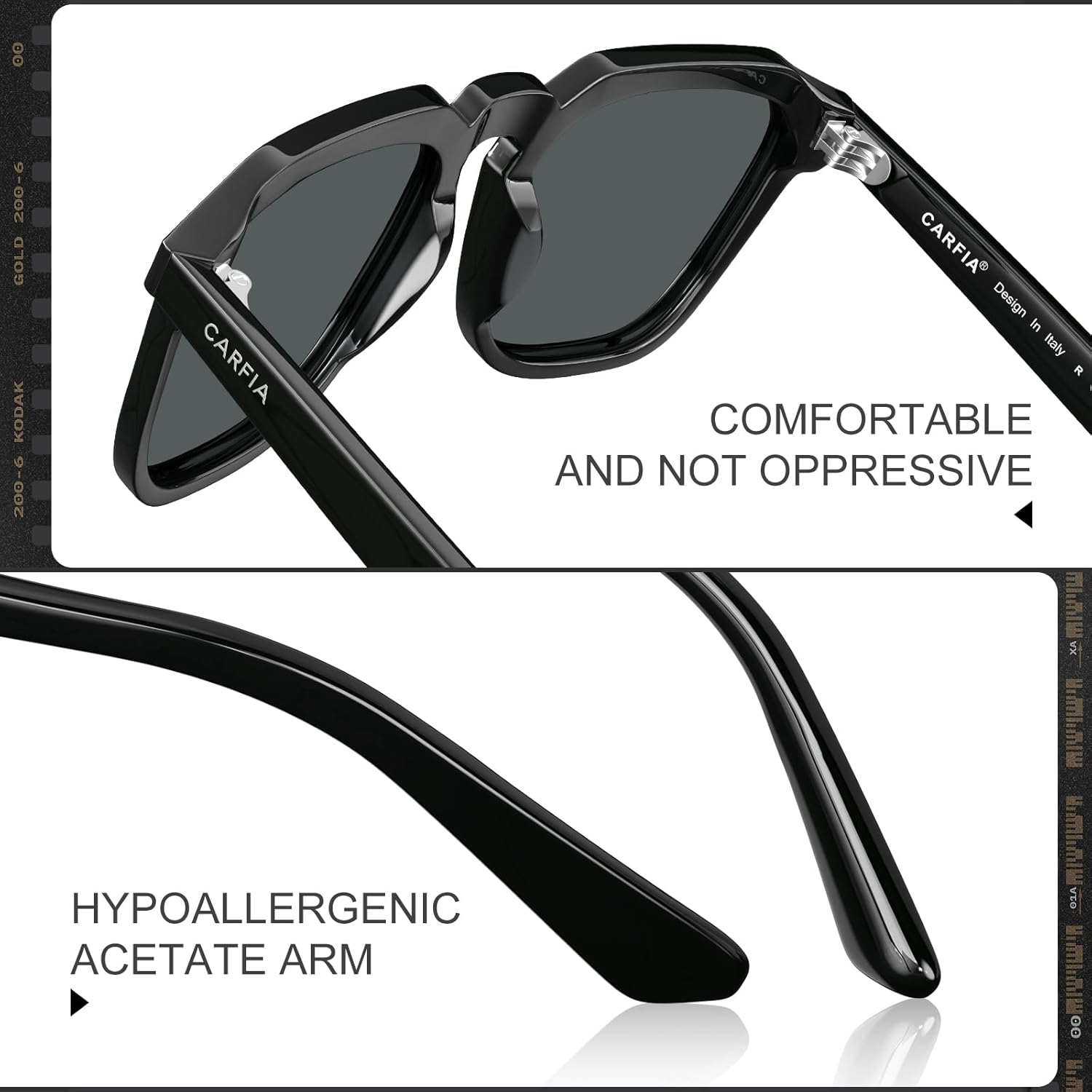 CARFIA Retro Sunglasses for Men Polarized UV400 Protection, Hand-crafted Acetate, 60s Style Square Cool Sun Glasses - Image 4