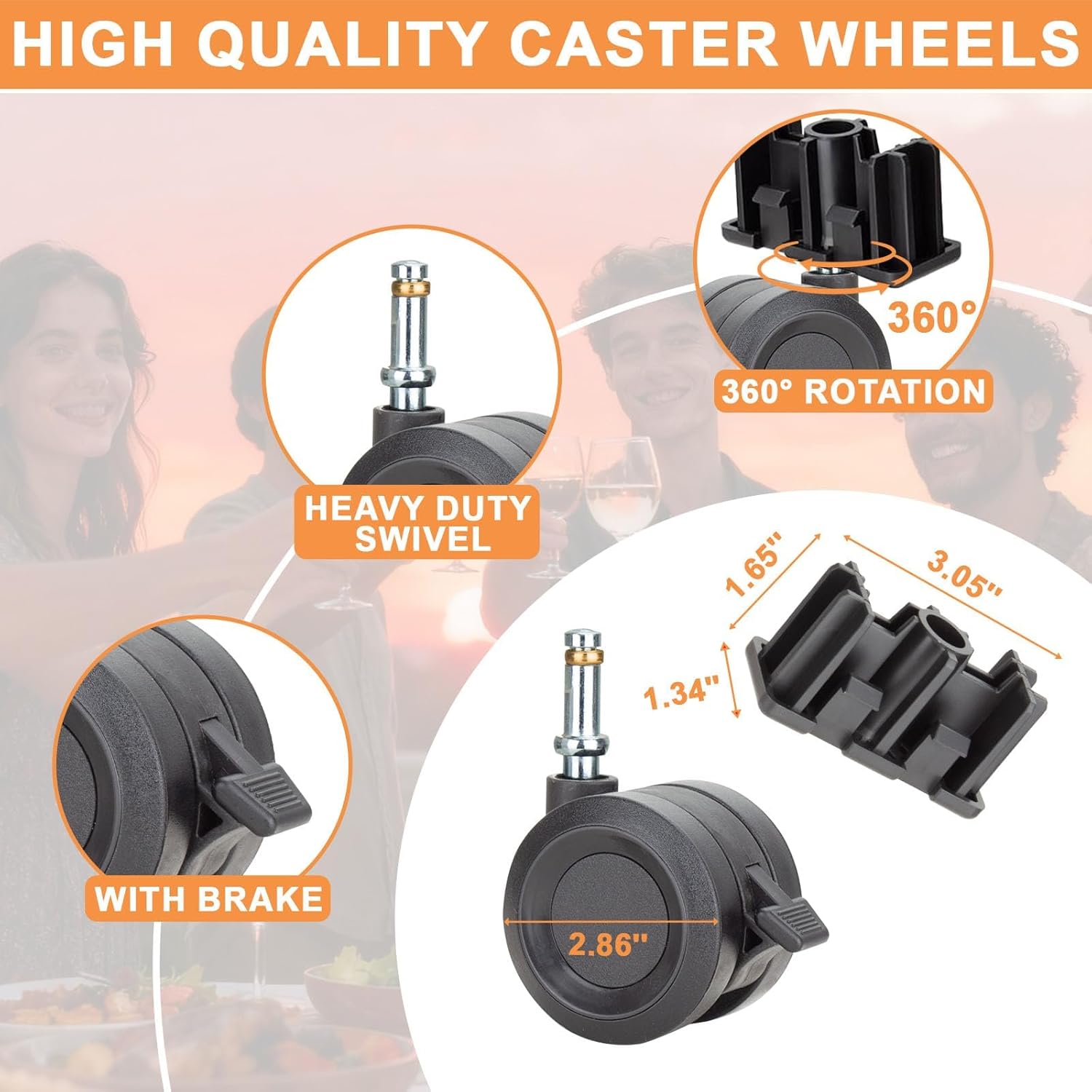 GS4 Genesis 2 Grill Wheels & Caster Inserts Kit for Weber Grill Wheels 67445 67067 67066 Weber Genesis II Parts Replacement for Webber GS4 Genesis II/II LX 300 400 200 600 SER E410 E310 (2016 & Newer)