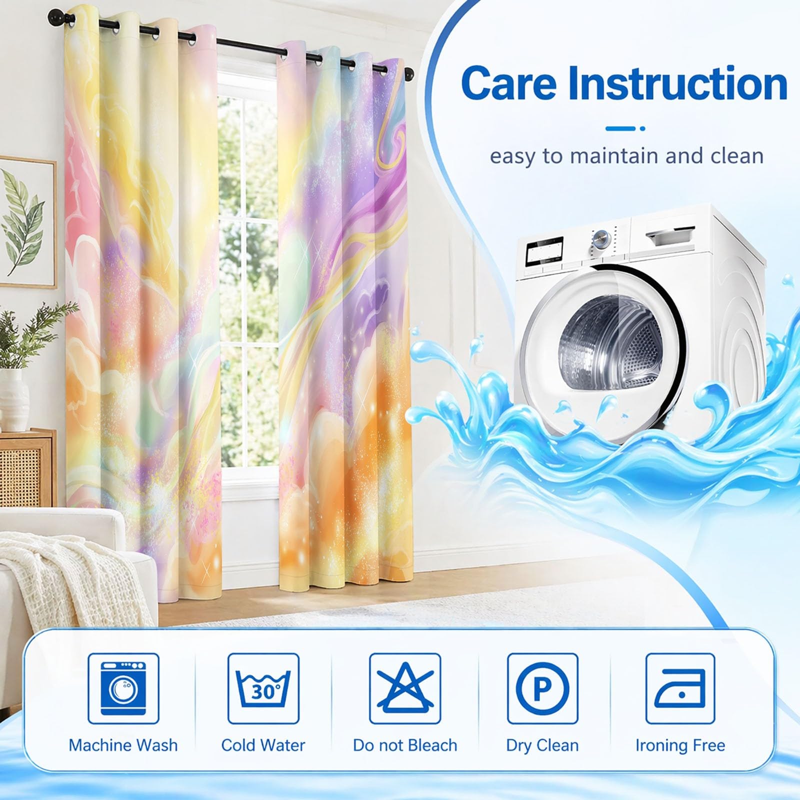 Générique Rideau Occultant Fantaisie Rêveur Salon Moderne Thermique Isolant Anti Froid Polyester 2 Pièces 135 x 245 CM Rideaux De Fenêtre Éthéré Nuage pour Chambre Cuisine Décoration