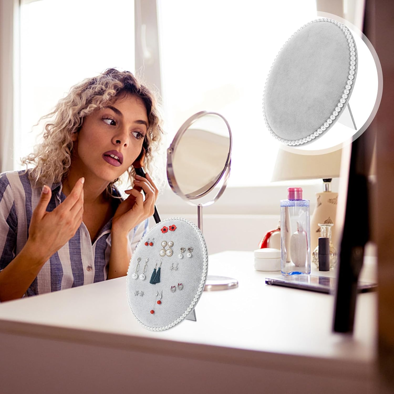 SECFOU Earring Organizer Wall-mounted Display Stand Oval Panel with Velvet Coating Medium Size Jewelry Storage Rack for Studs and Necklaces Home Use