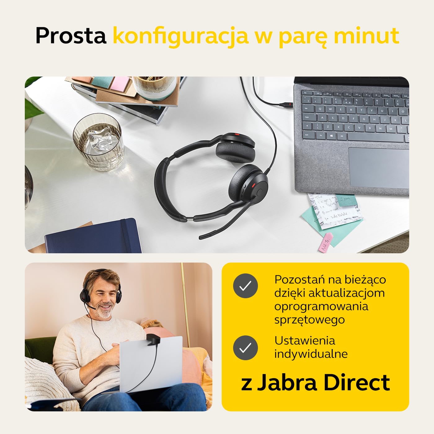 Jabra Evolve2 50 przewodowy zestaw słuchawkowy stereo z technologią Jabra Air Comfort - mikrofon z redukcją hałasu, aktywna redukcja szumów - certyfikat MS Teams, działa z innymi platformami - czarny