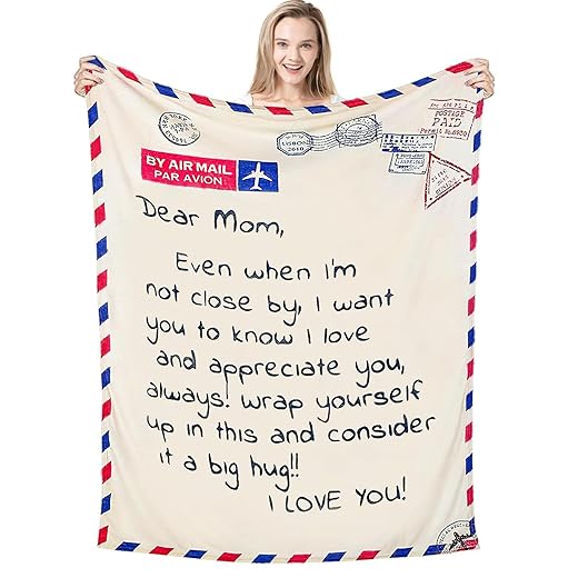VETEBLE Best Gifts for Mom for Birthday, Dear Mom Blanket Gift for Mothers Day from Daughter Son, Great Present Ideas for Christmas, Mother's Day, 70" L x 55" W