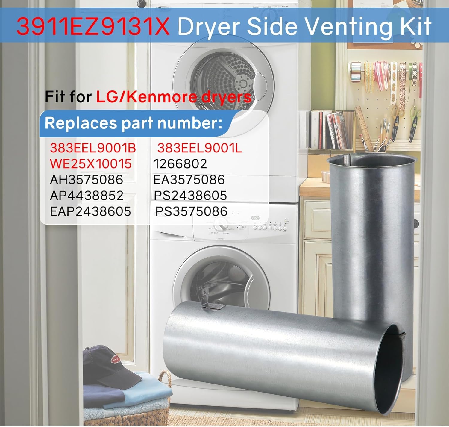 3911EZ9131X Upgraded Dryer Venting Kit compatible with LG/Kenmore. replaces 1266802 AH3575086 EA3575086 PS3575086
