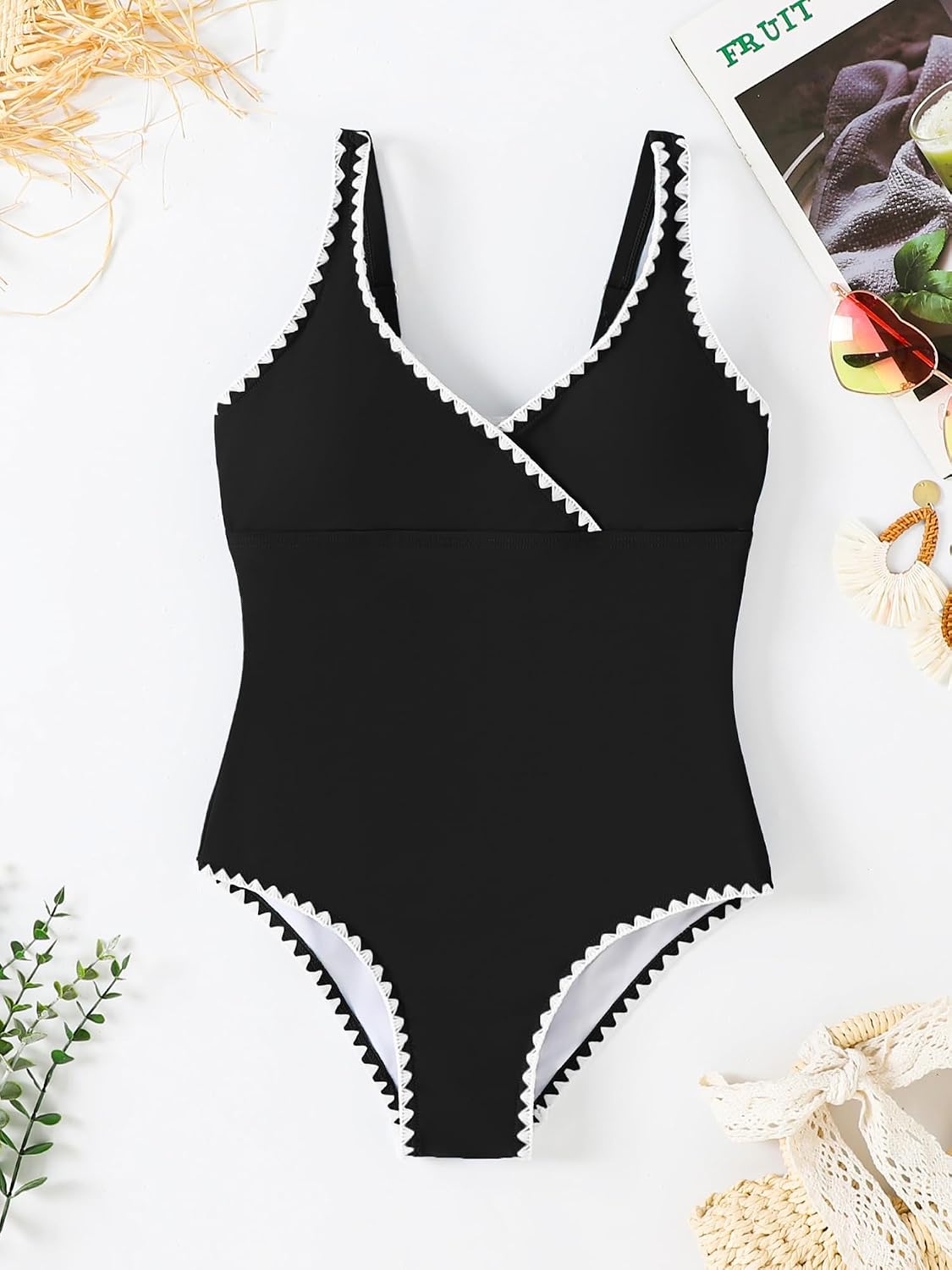 GEMLON Girls Swimsuit One Piece Swimwear Padded Adjustable Strap Beach Bathing Suit Color Contrast Swimsuit Teens 7-16Y