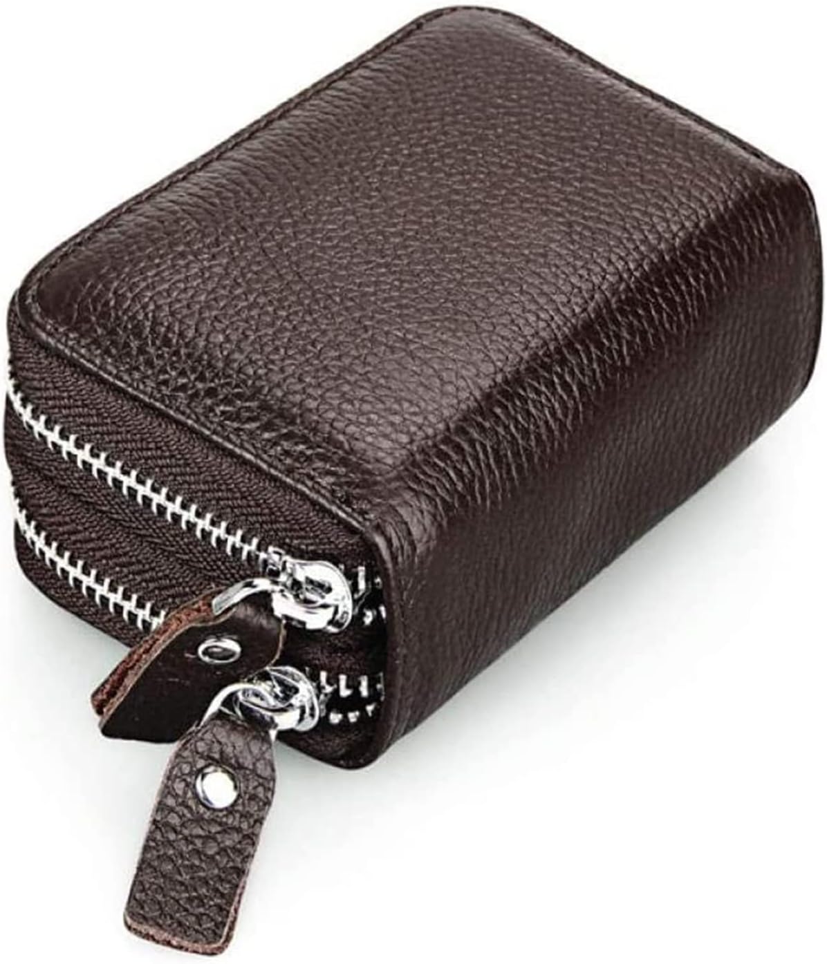 Leather Unisex Credit Card Holders Zipper Pocket Coin Purse Passport ID Card Organizer Bag(Coffee)
