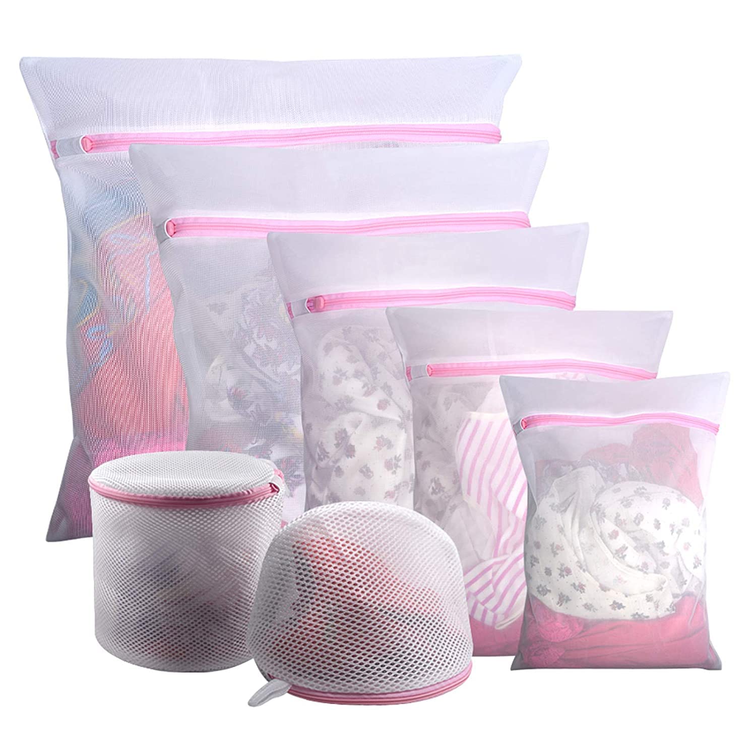 7Pcs Mesh Laundry Bags For Delicates Zipper, Travel Storage Organize Bag, Clothing Washing Bags For Laundry, Blouse, Bra, Hosiery, Stocking, Underwear, Lingerie, White (Design 3)-image-6