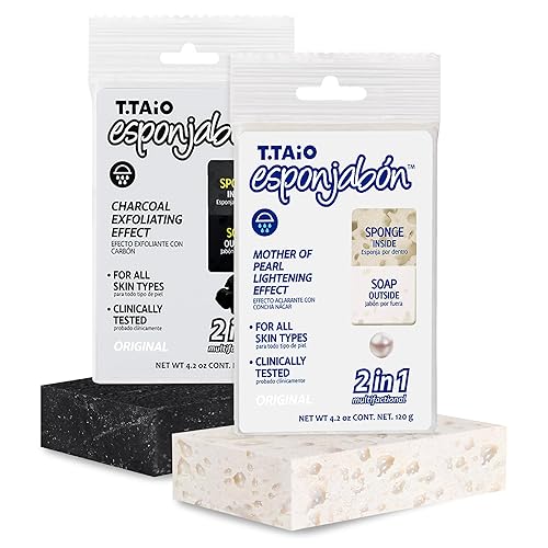 Miniatura 1 de T.Taio Esponjabon - Esponjas de jabón de nácar y carbón  Exfoliantes de ducha que eliminan el aceite y la suciedad, esponjas para frotar pies, codos