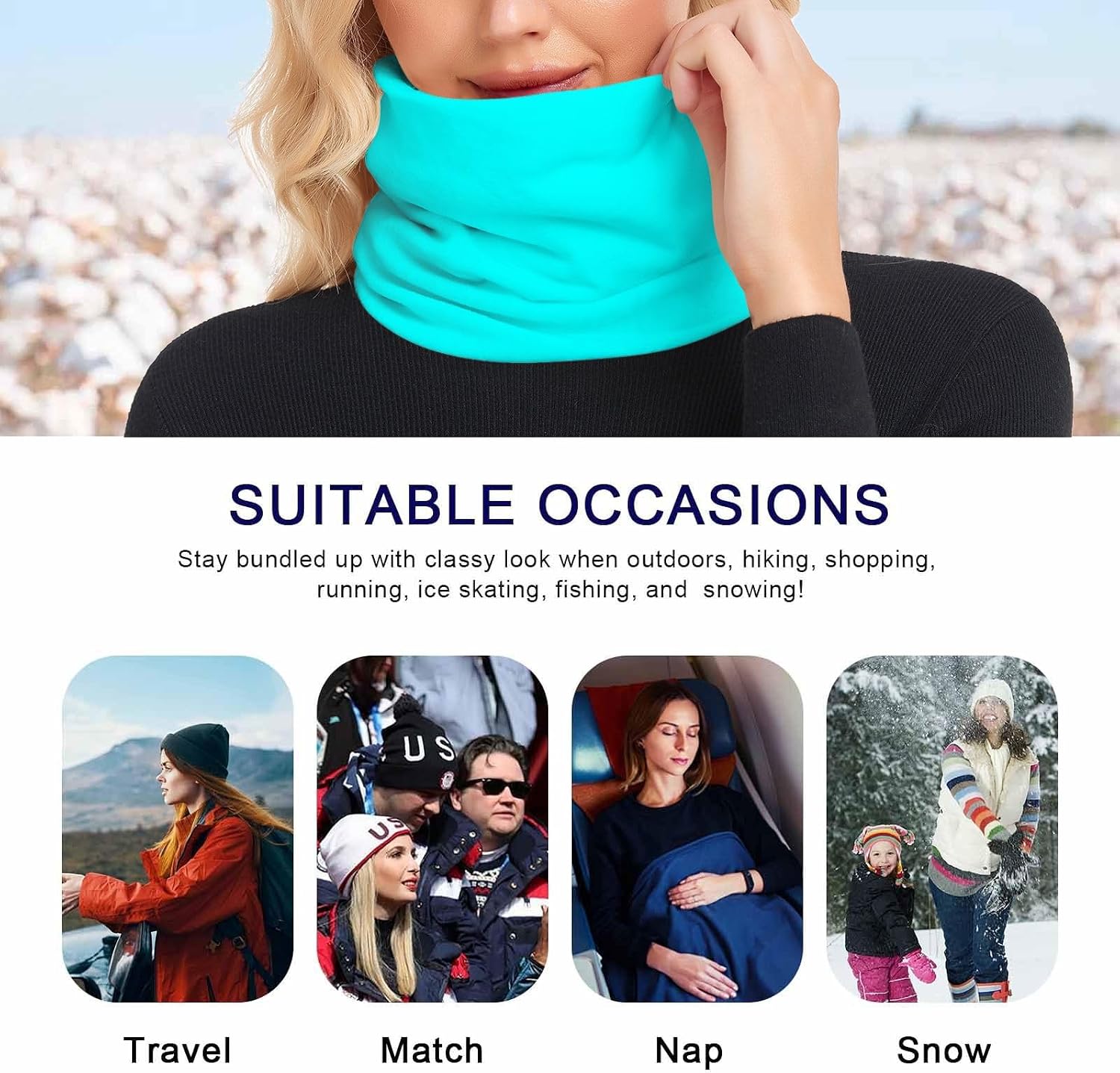 Fluorescent Blue Neck Warmer Gaiter for Cold Weather Neck Warmer Men Women Thick Thermal Fleece Lined for Men & Women