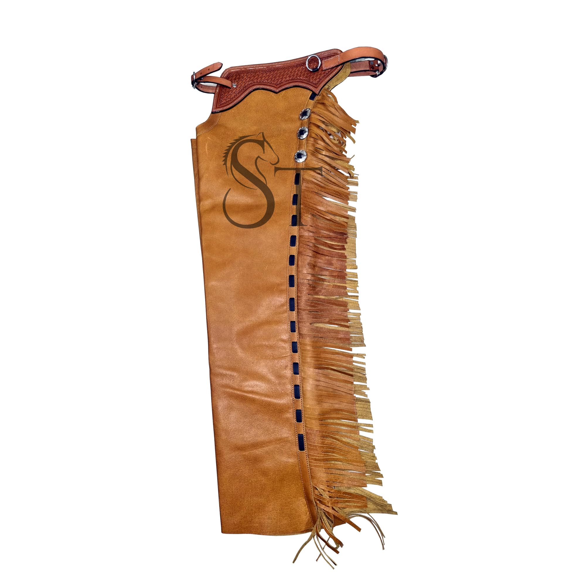 Custom Made Western Rodeo Cowboy Chaps Genuine Cowhide Leather Work Bull Trail Riding Equestrian Tack Show Horse Riding Protective Gear Chinks 003 (Medium)