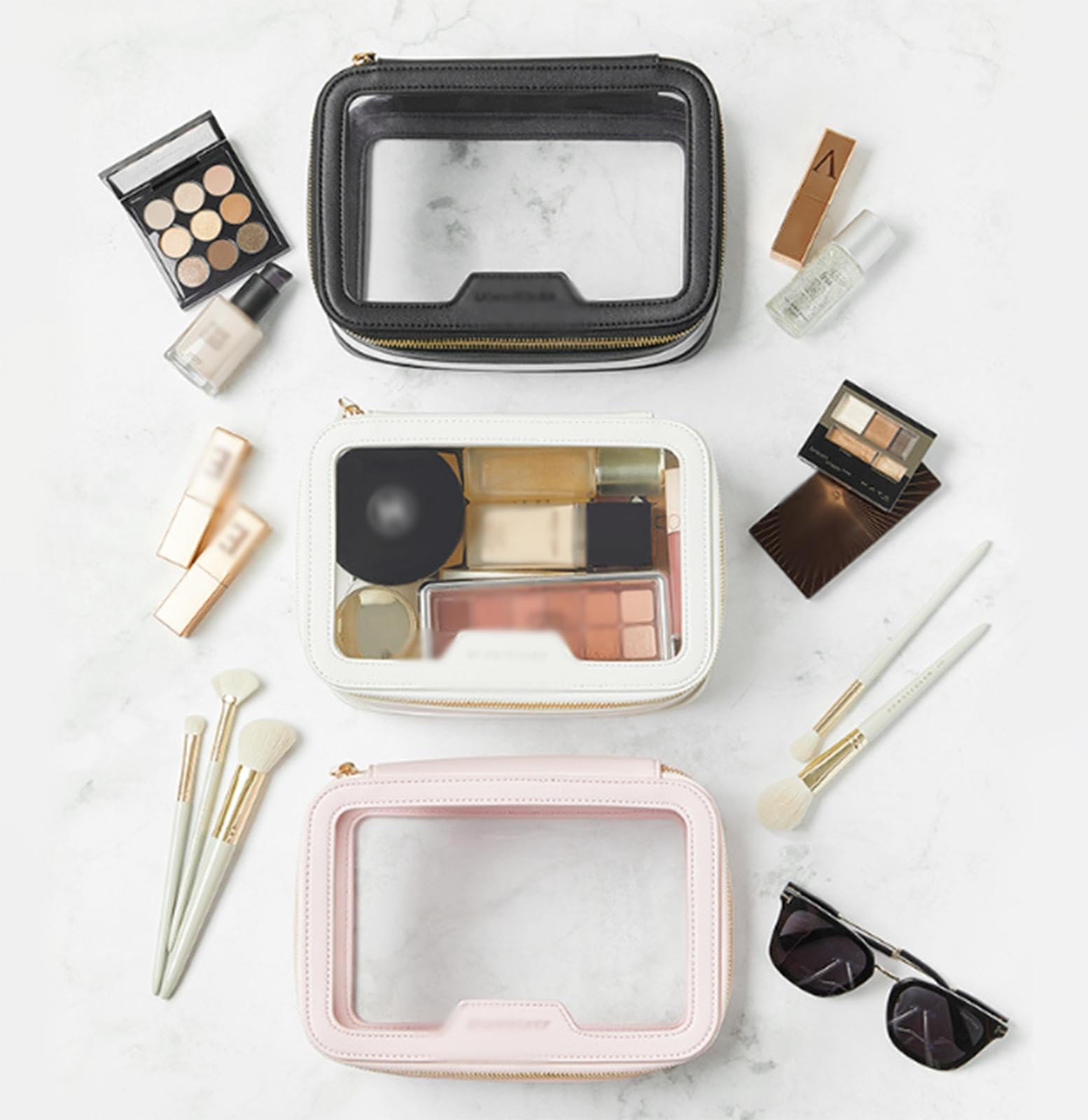 Bolsa de Maquillaje Transparente, Bolsas de cosméticos de Viaje para Mujeres, Bolsa de cosméticos portátil, Bolsa de Almacenamiento Transparente Impermeable para Organizador de artículos de