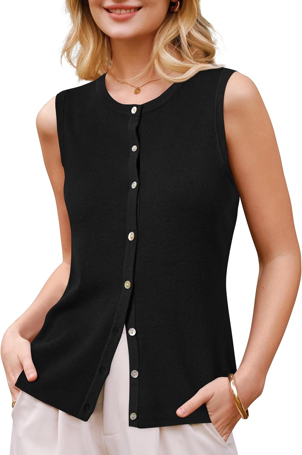 Arach&Cloz Women’s Wool Blend Non See Through Button Down Business Casual Tank Tops 2026