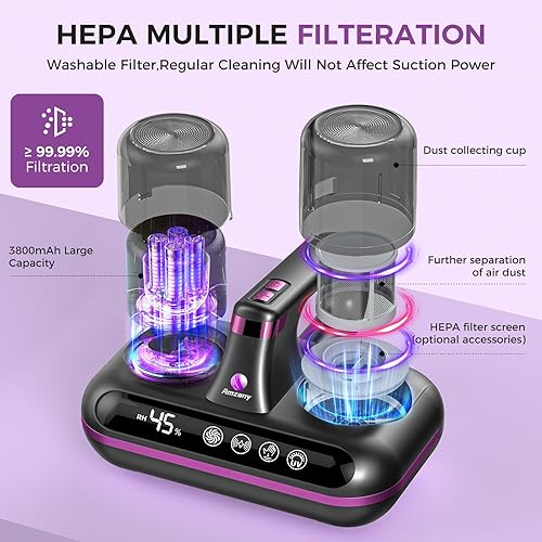 Miniatura 5 de Aspirador de colchón  Aspirador de cama inalámbrico 5 en 1, alimentado por tecnología ultrasónica, succión fuerte de 16 Kpa, bajo ruido, adecuado