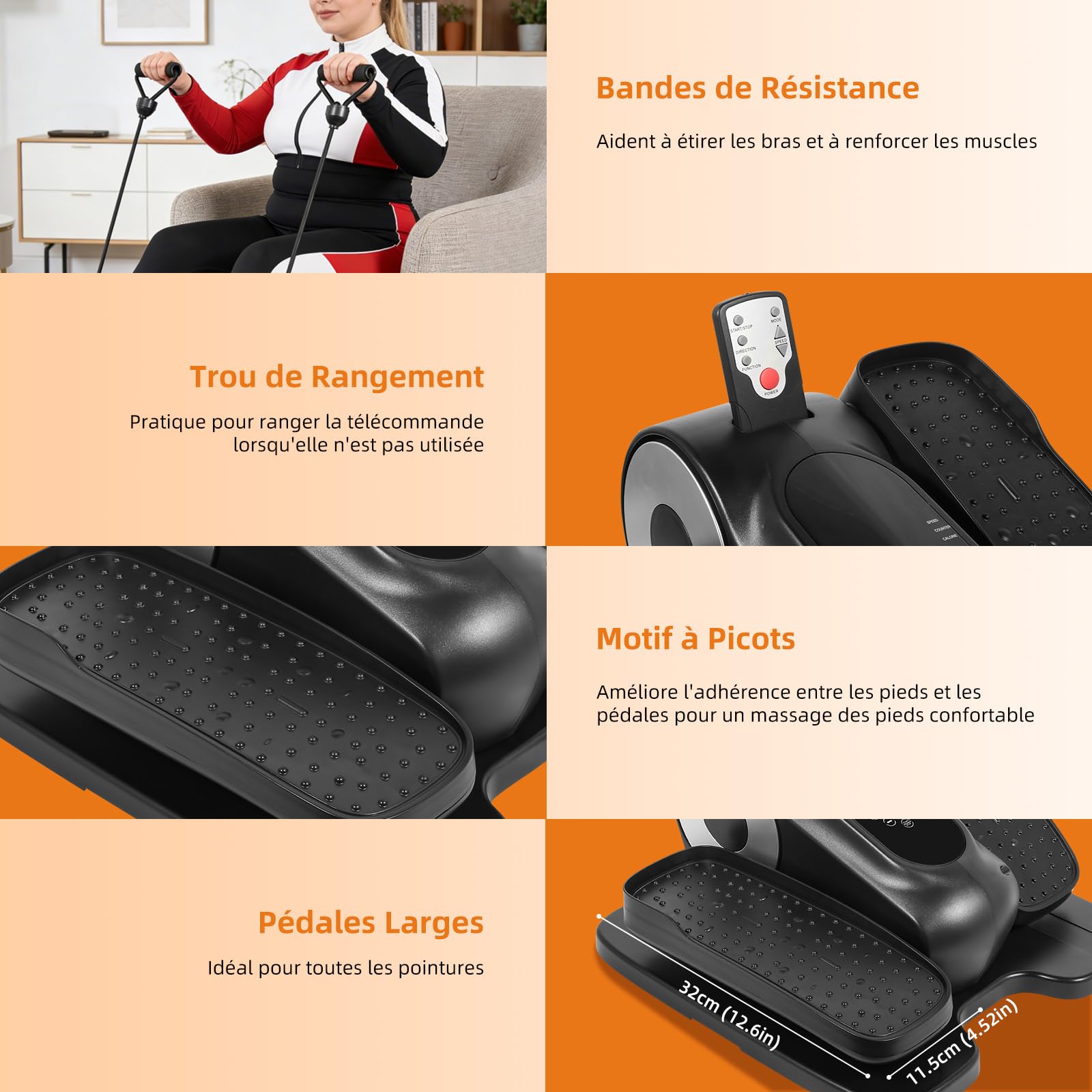 EVOLAND Mini Elliptique Électrique avec Télécommande, Écran LCD, 12 Vitesses, Corde de Résistance, Portable Exerciseur Pédale Elliptique pour Séniors, Bureau et Maison