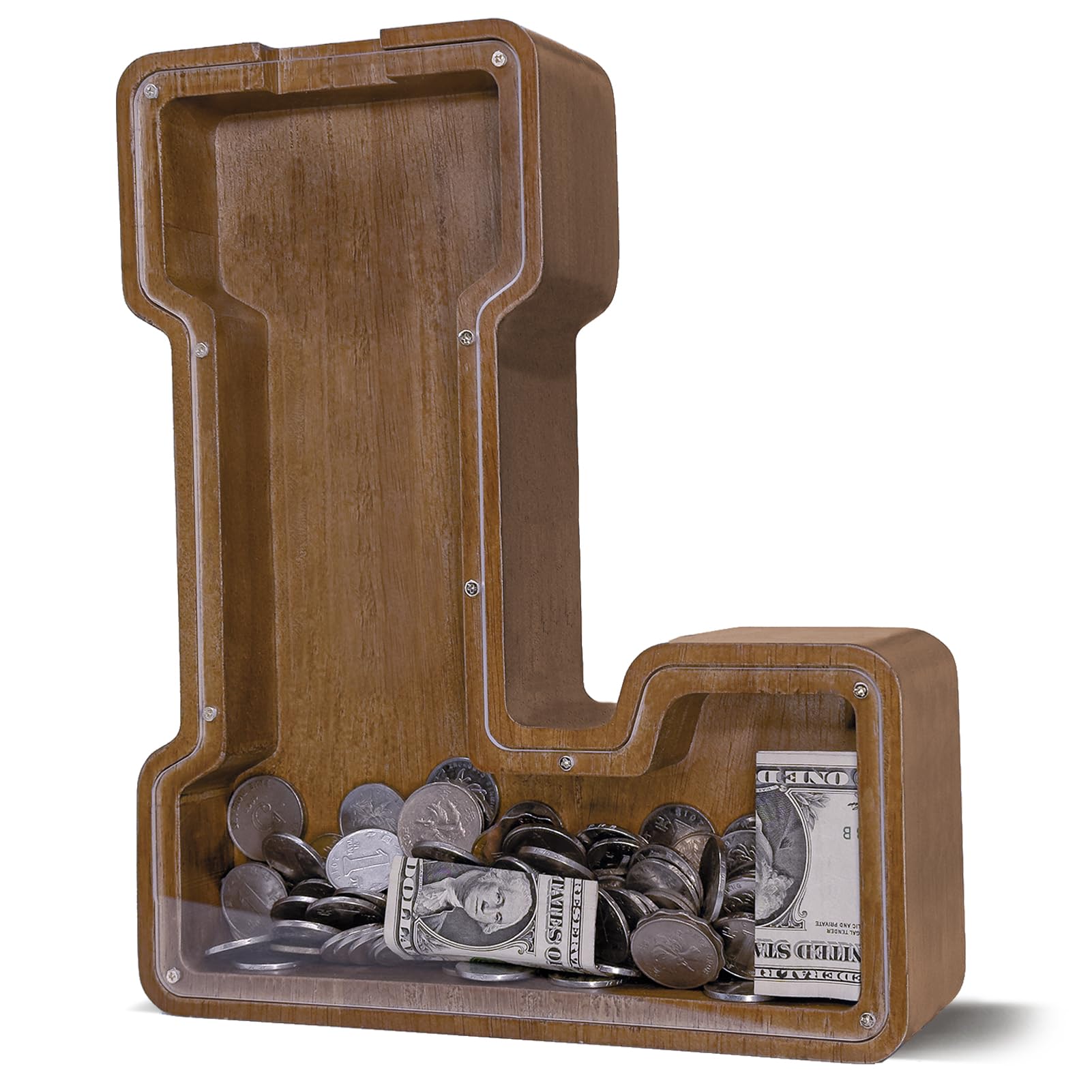 JOOMLAFLY Wooden Letter Piggy Bank for Kids Larger Letter Piggy Bank for Boys and Girls Personalized Piggy Bank Initial Coin Bank Wood Kids Money Bank for Birthday and Festival