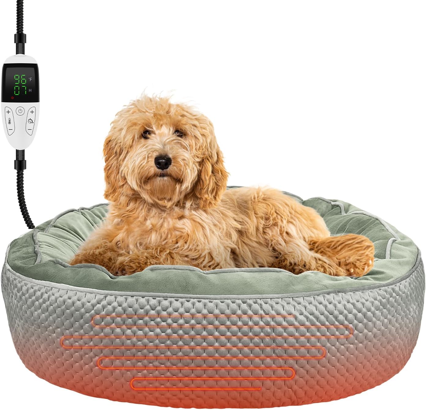 Heated Bed for Cat & Puppy – Electric Warmer with Removable, Waterproof Heater – Washable, Adjustable Timer & Temperature – Small Dog Size (Gray; L)