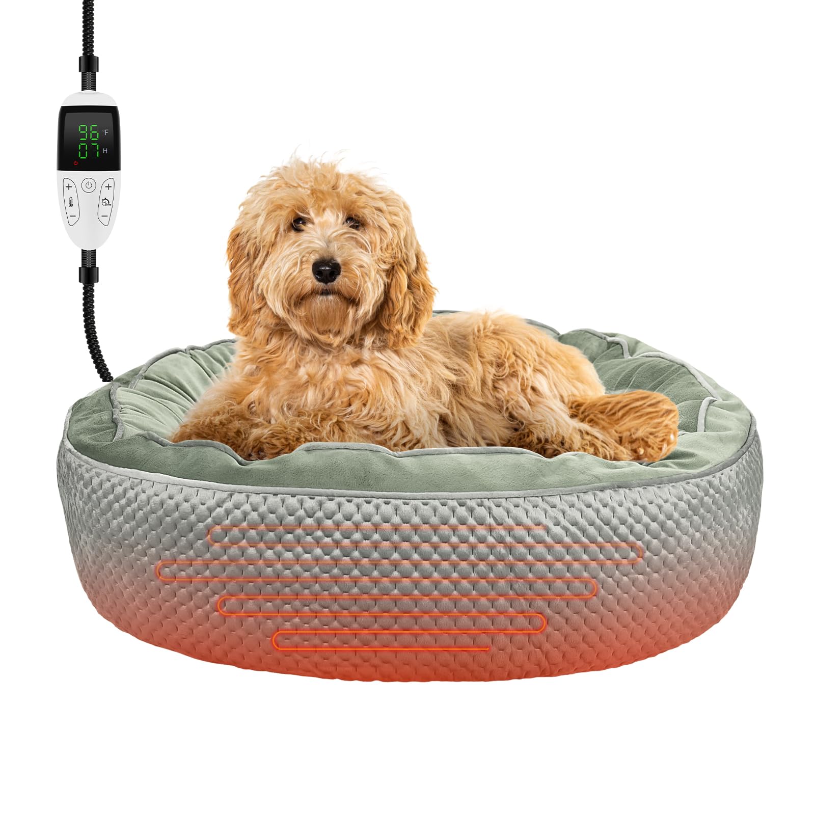 ShuRung Heated Bed for Cat & Puppy - Electric Warmer with Removable, Waterproof Heater - Washable, Adjustable Timer & Temperature - Small Dog Size (