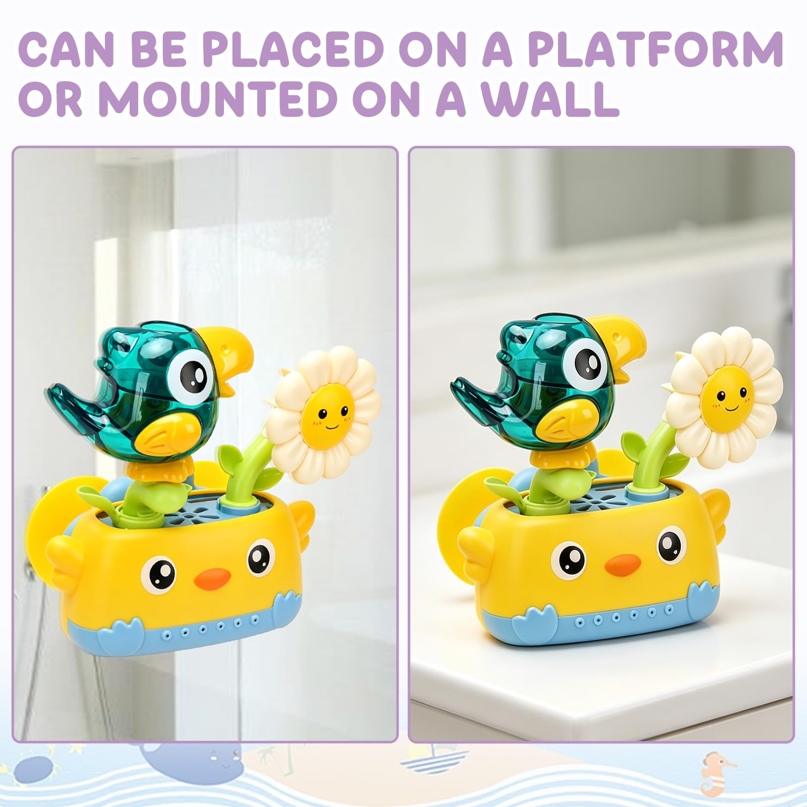 Bath Toys for Kids Baby Waterwheel Bathtub Toy , Manual Bird & Flower Waterfall Shower Toy for Kids, Interactive Bathtub Toy with Suction Cup, Shower Fun for Bath Time - Great for Boys, Girls — view 6