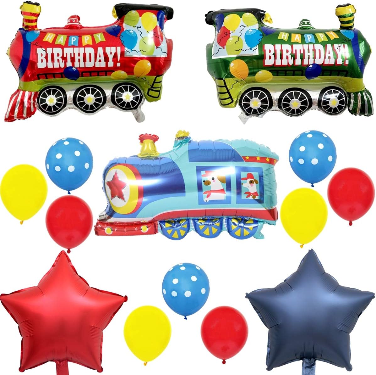 InBy 20pcs Train Balloon Kit for 1st 2nd 3rd 4th 5th Kids Birthday Decoration Baby Shower Girl Boy 12" Latex Balloon Birthday Jumbo Colorful Train Foil Balloon Transportation Theme Party Supplies Set