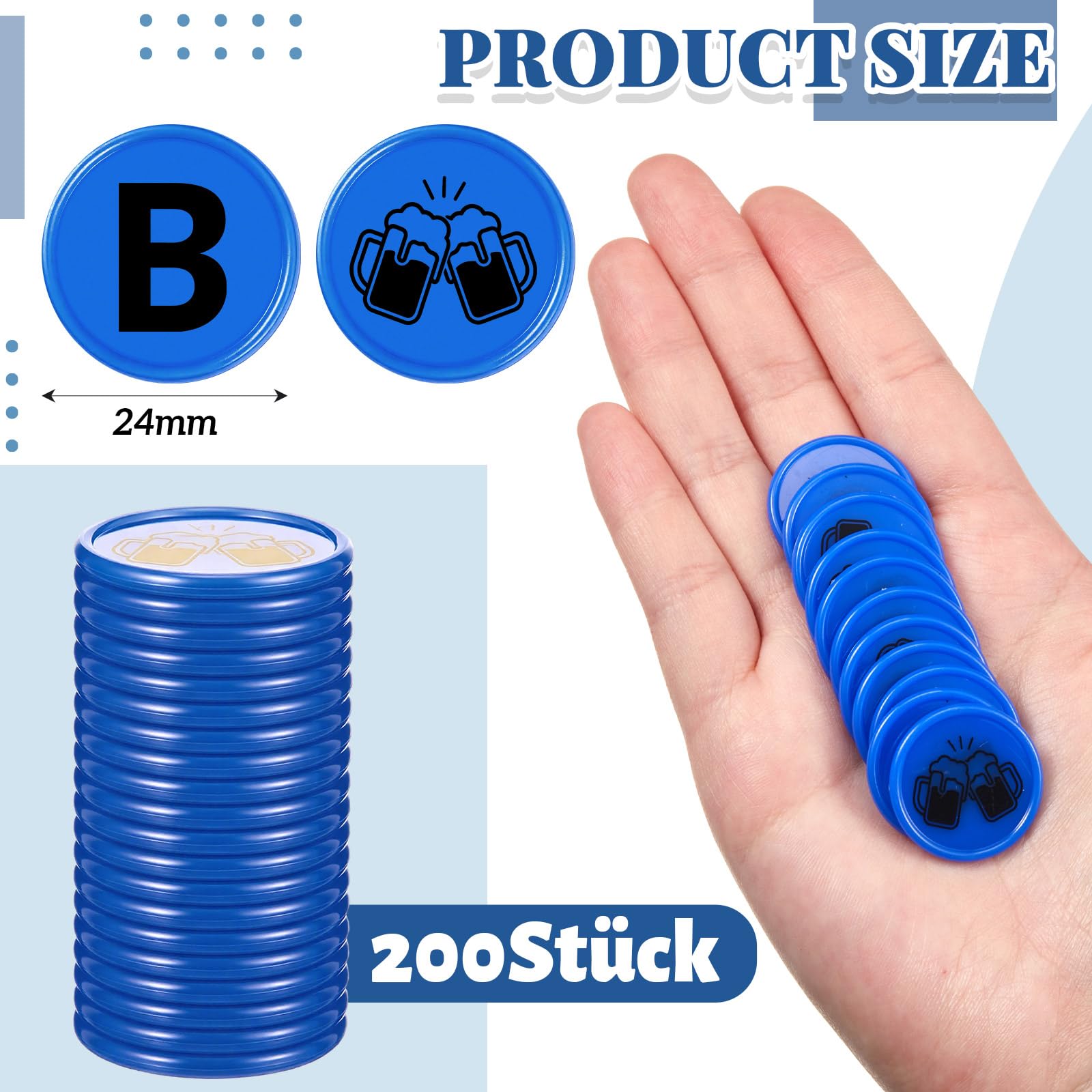 Nezyo 200 Pezzi Gettoni Birra Blu B Chip per Buoni Ø 24 mm in Plastica Riutilizzabile Ideali per Festival della Birra, Ristoranti, Mense, Feste, Eventi in Discoteca e Festival