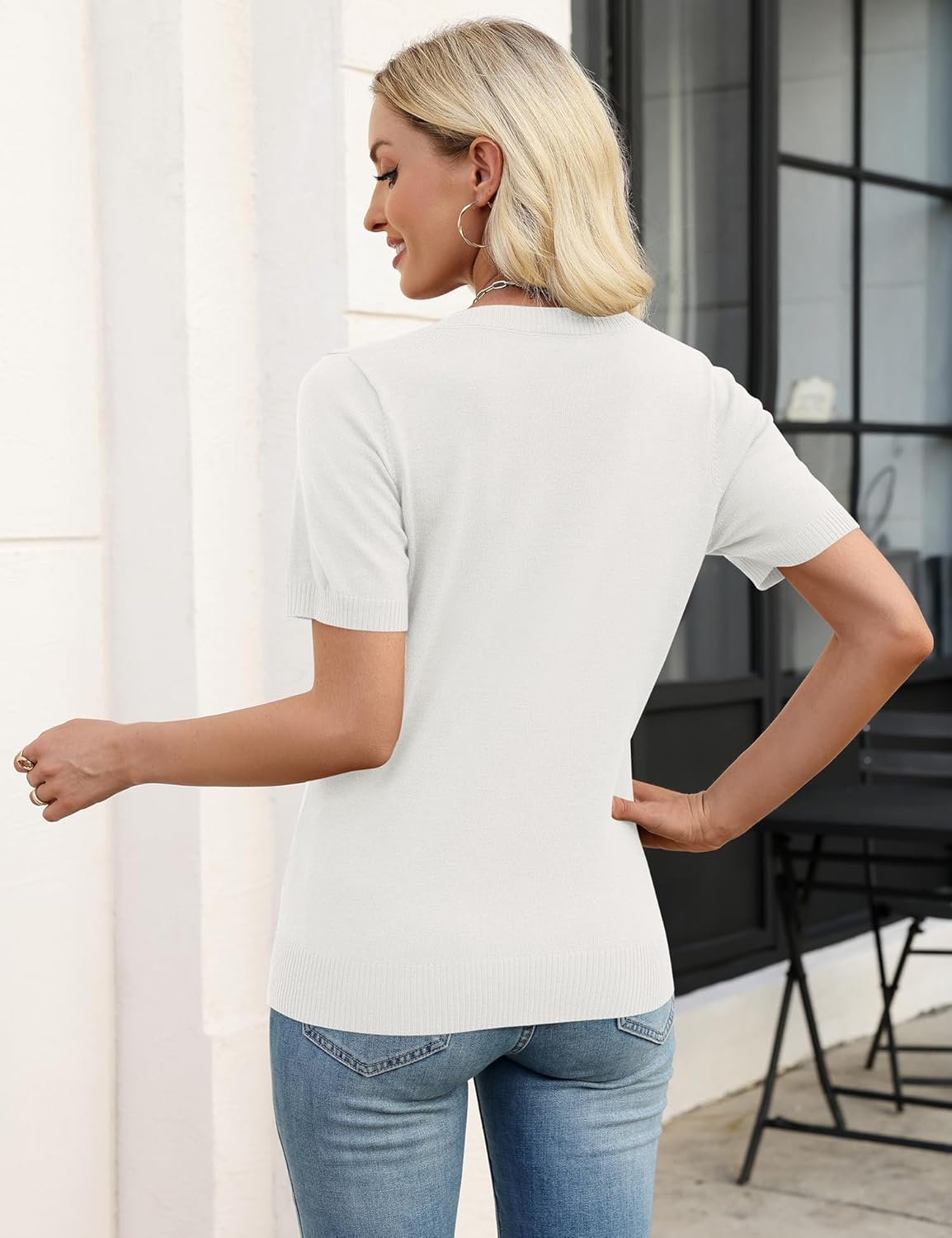 LOMON Womens Short Sleeve Sweater Spring Square Neck Knit Tops Summer Fahshion Business Casual Tops - Image 7