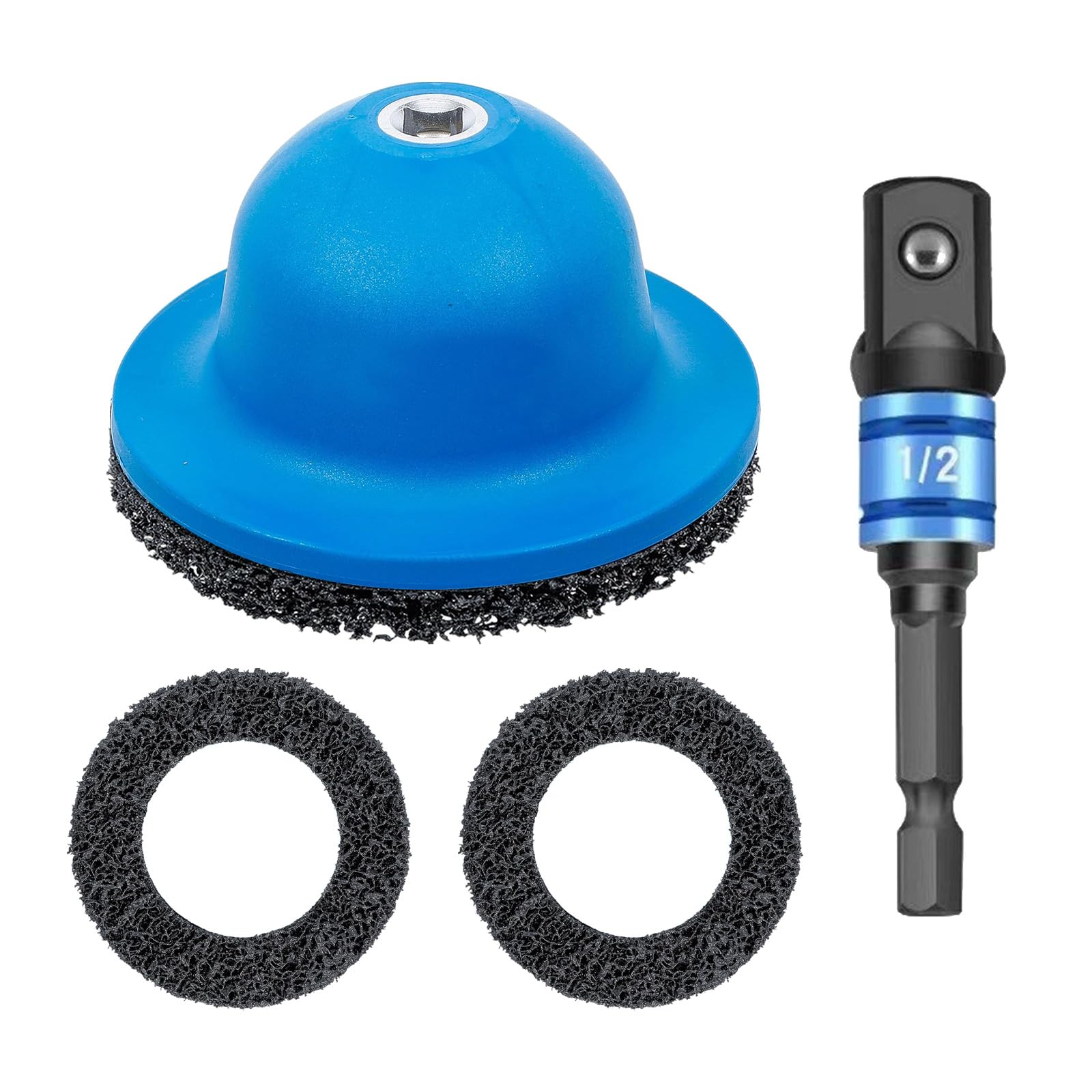 Juego de lijadora de rueda con adaptador de destornillador de 1/2" y 2 discos abrasivos de carburo de silicio, limpiador de bujes de rueda para eliminar el óxido, lijadora de bujes de 150 mm
