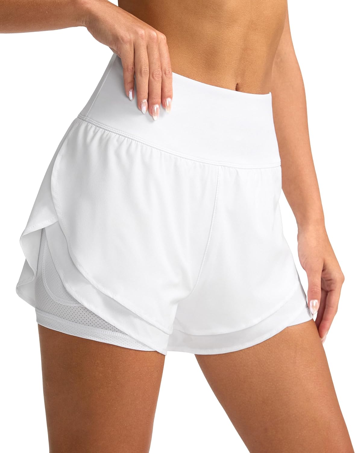 SANTINY Women's 2 in 1 Running Shorts with Pockets 3" High Waisted Exercise Workout Athletic Shorts for Women with Liner