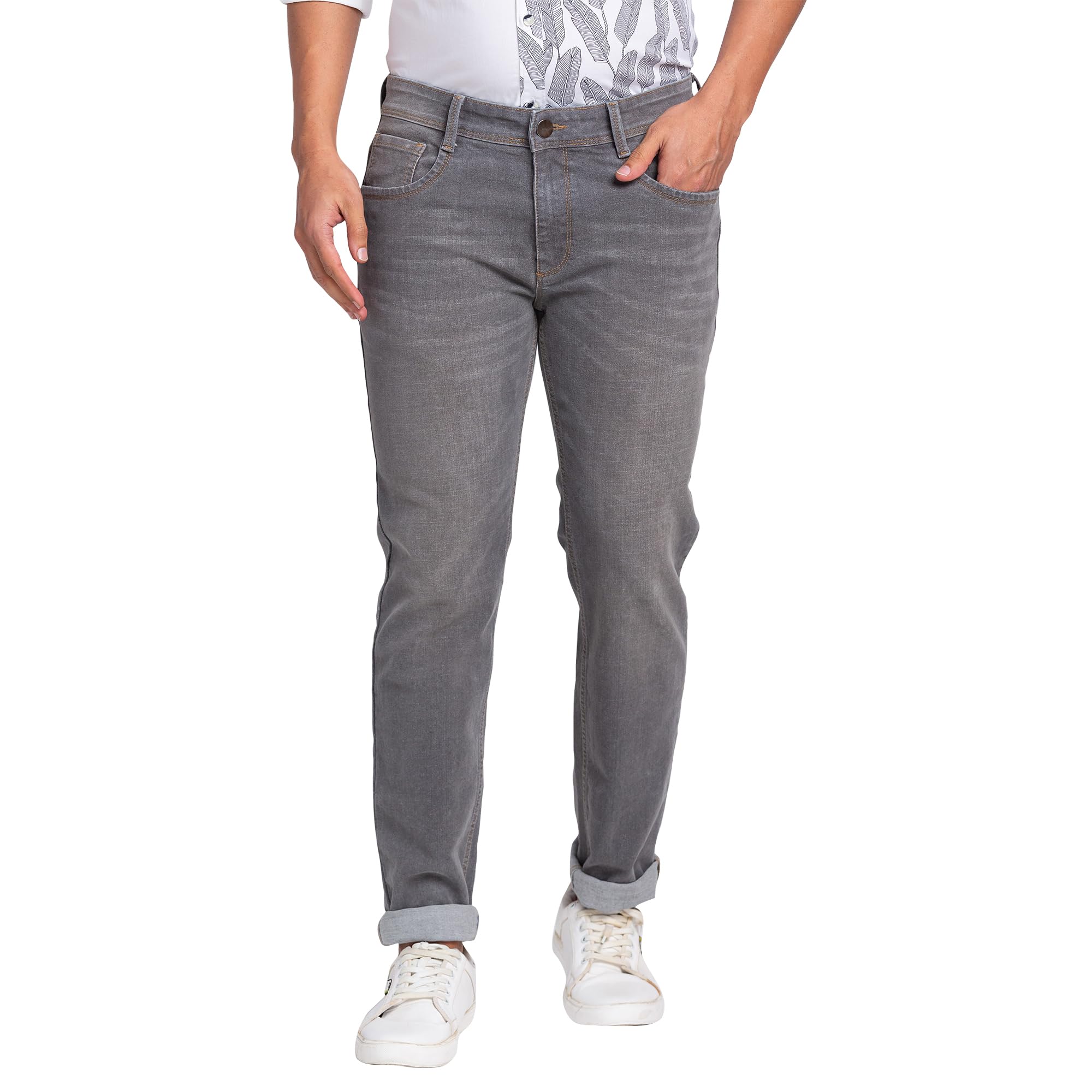 Men Mid Rise Ath Mod Fit Solid Pattern Cotton Blend Flat Front Slim Fit Jeans-image-25