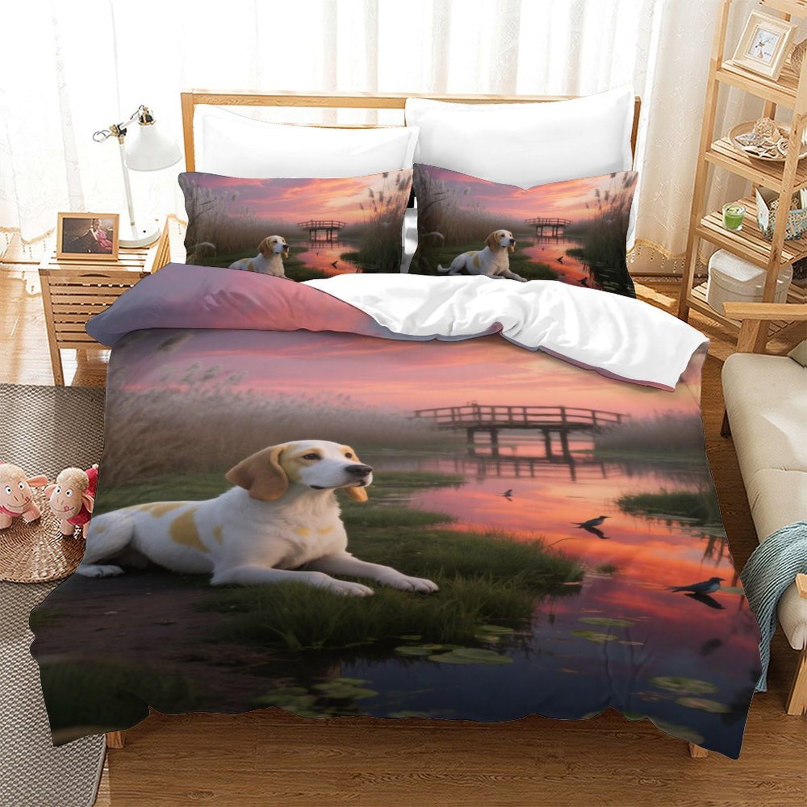 Housse de couette Clumber Spaniel lit simple 140x200 parure imprimée animal 3D