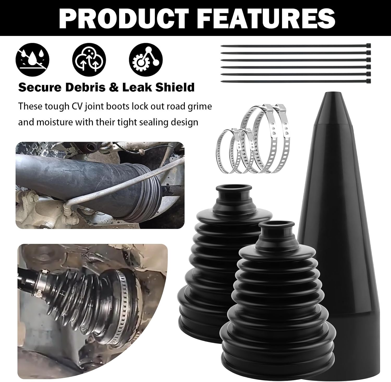 CV Axle Boot Repairs Kit with Boot Expander Tool,4 Clamps,6 Zip Ties,CV Boots Repair Kit for Drive Shaft & Chassis Protection,Silicone Axle Boots Repair Kits Car Accessories
