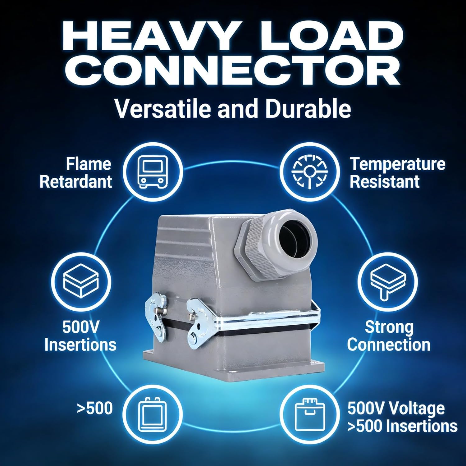 Heavy Load Connector, Rectangular 16A, 500V, Aluminum Alloy - Stable Connection, Metal Strength, Industrial Equipment Use