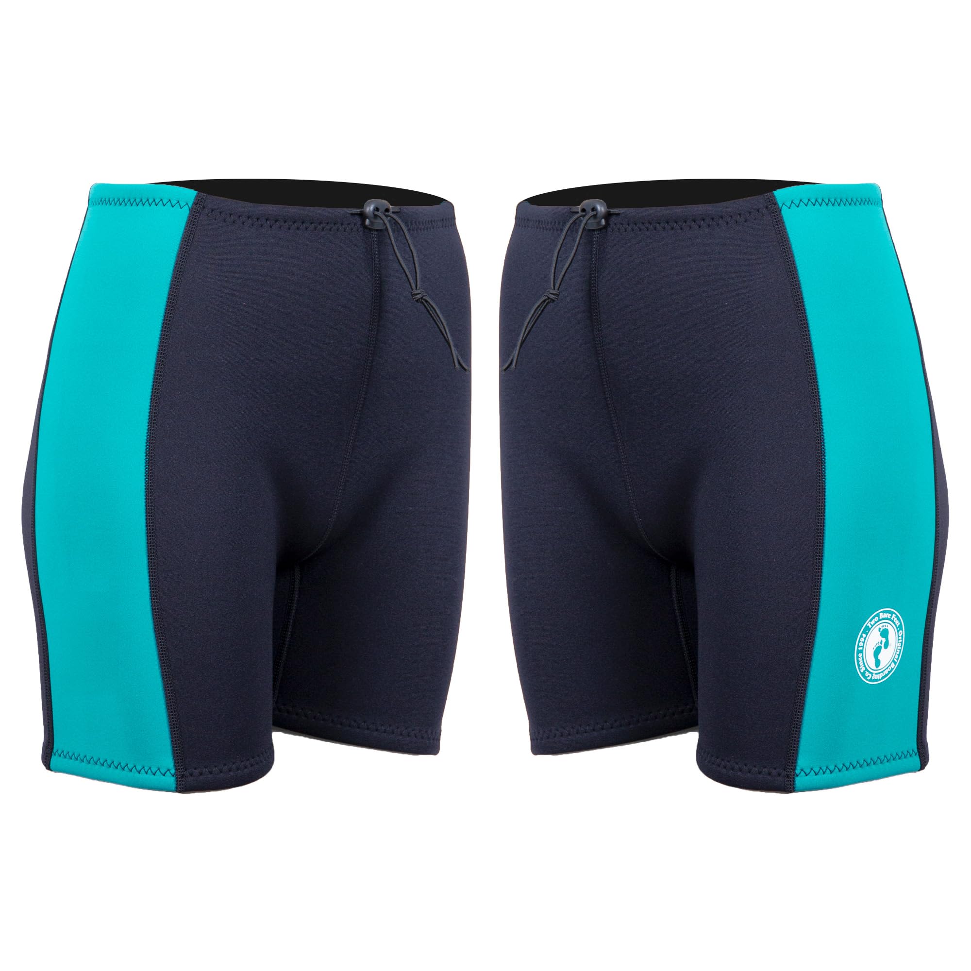 Two Bare Feet Women's 3mm Harmony Wetsuit Shorts - Neoprene Swim, Surf & Paddleboard Shorts for Diving & Watersports - Lightweight & Flexible Fit (Black/Teal, M)