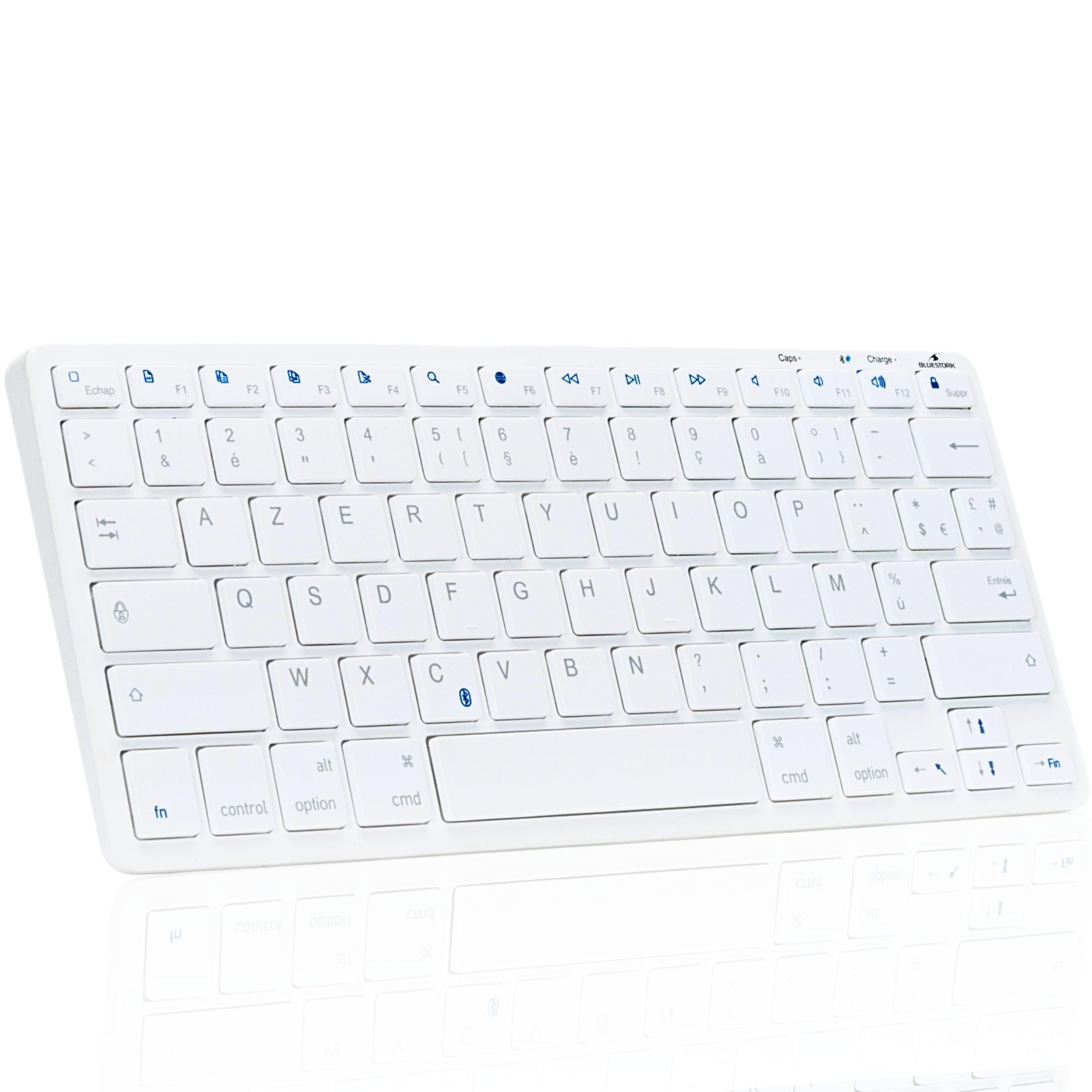 Bluestork - Mini Rechargeable Mac Keyboard - Wireless Mac Keyboard Long Battery Life - Multimedia Shortcuts - Mini French AZERTY Mac Keyboard, Compact, (Rechargeable Mac Keyboard)