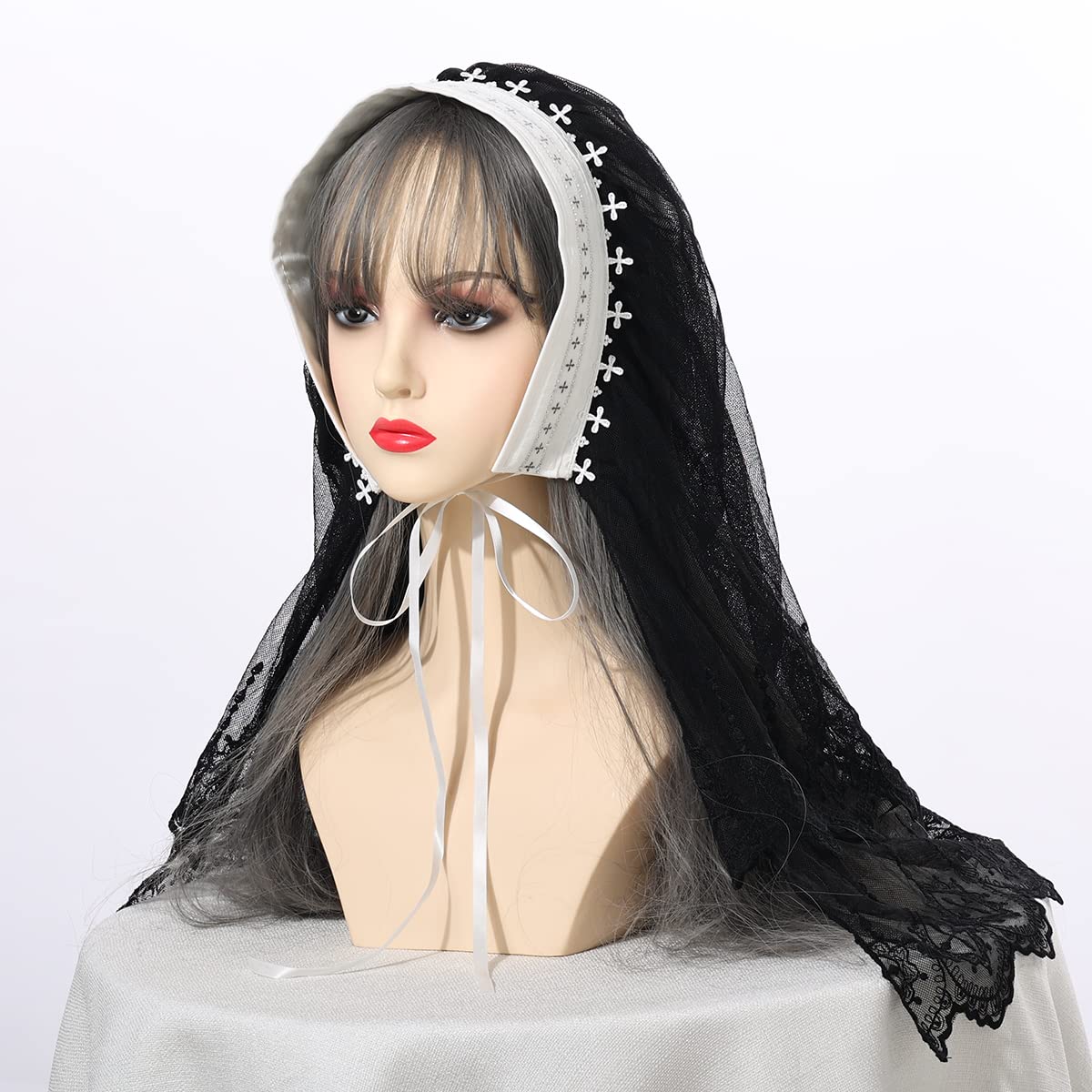 BPURB Nun Costume Cosplay Headpiece Accessories Nun Hat for Halloween Carnival Party Role Play (Black-6), 03#black-6 - Image 2
