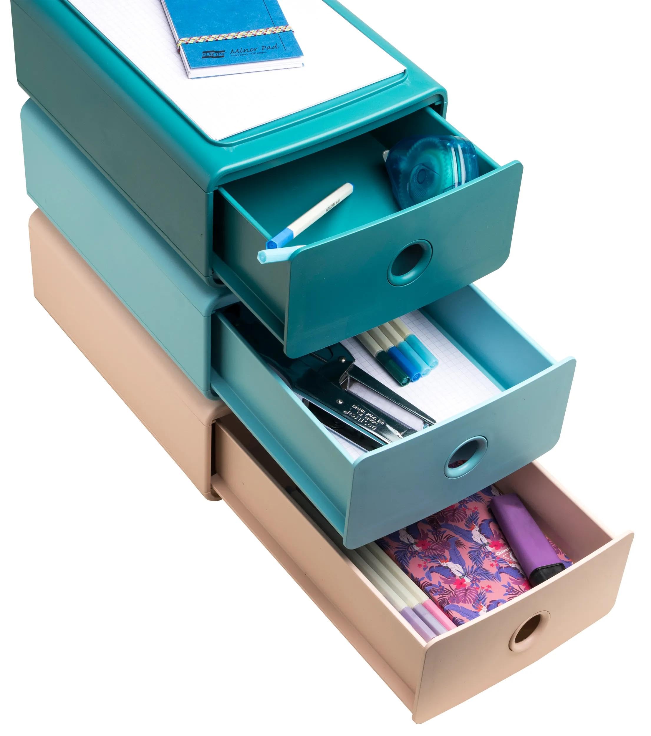 Exacompta - Réf. 315434D - 1 Module de classement Tiny Box 1 tiroir Skandi superposable - Dimensions extérieures : Profondeur 19 x largeur 26,5 x Hauteur 10 cm - Bleu pacifique