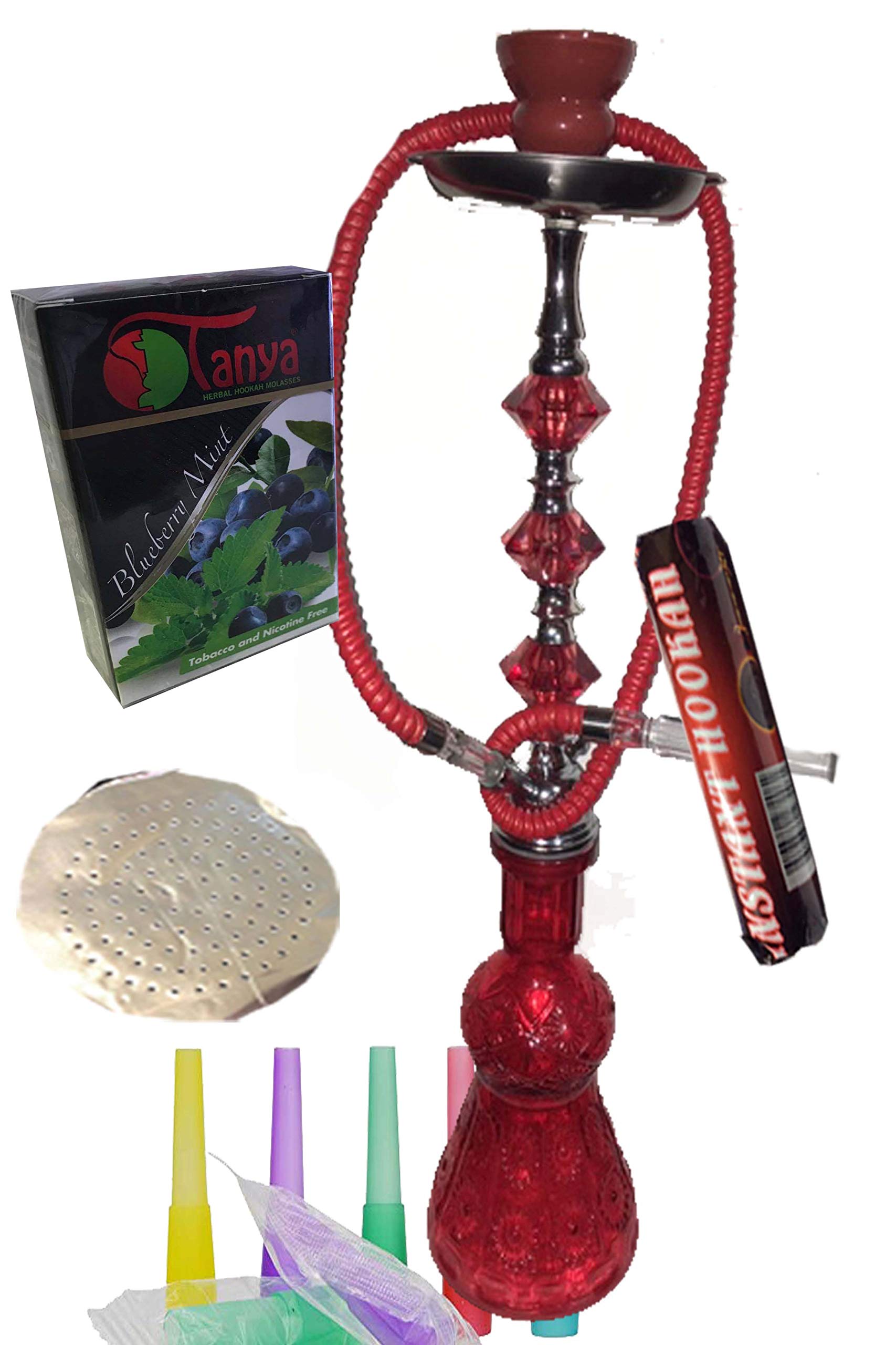 1 hose hookah 22 inches comes with flavor 5 mouth tips charcoal roll tonge 25 foil Red 1