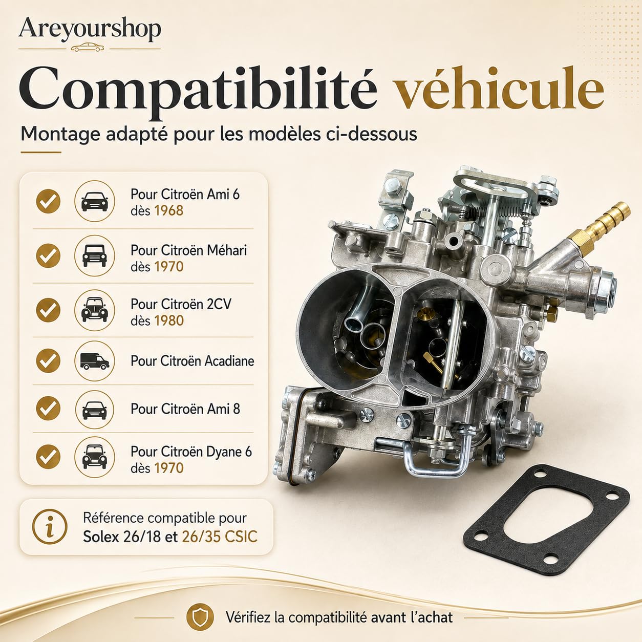 Carburateur 26/35 CSIC 602cc pour Citroën 2CV Méhari