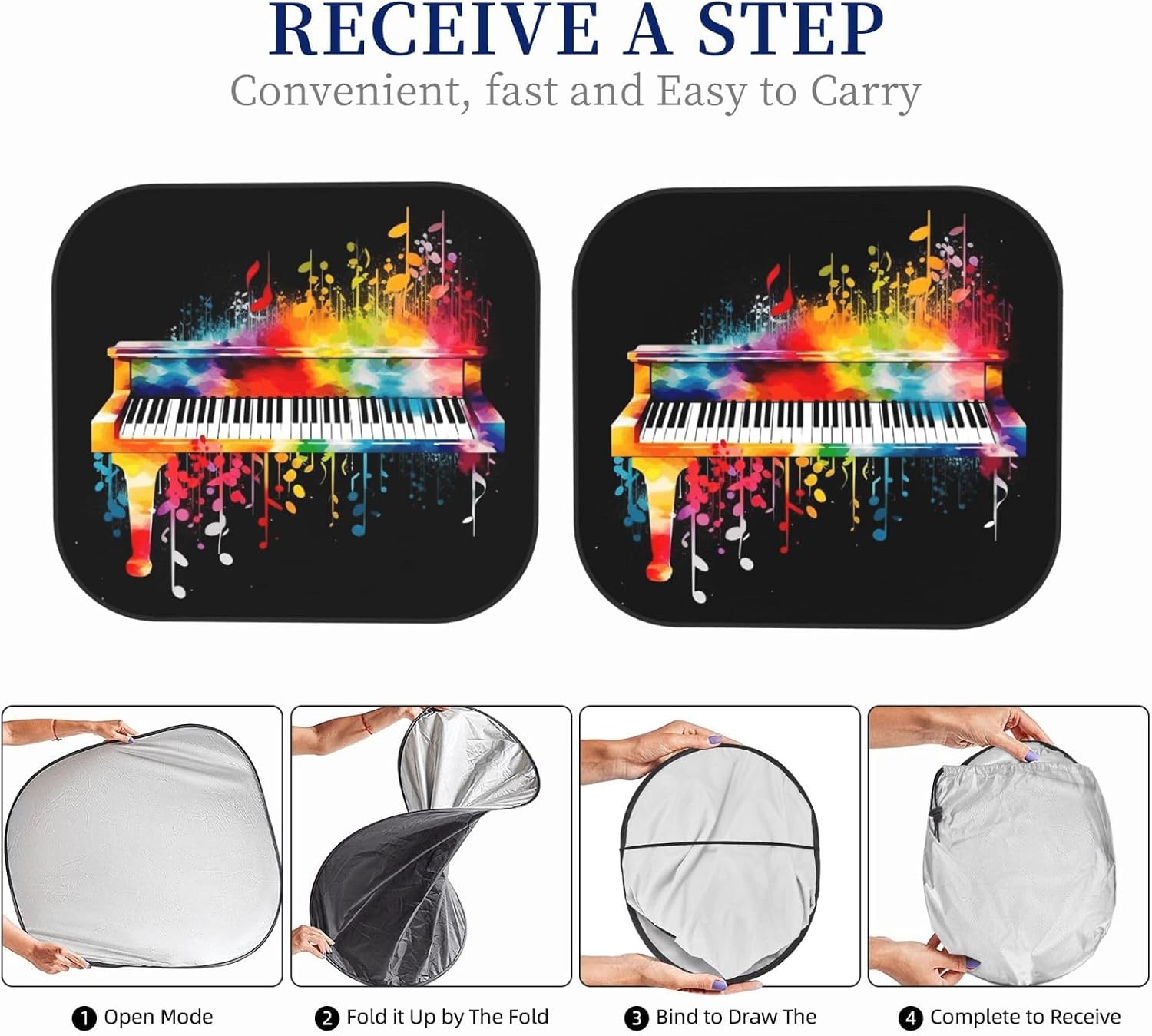 2-Piece Sun Shade Windshield Foldable Universal Car Sun Visor Colorful Piano Keyboard Music Note Windshield Sun Shade Car Shade Front Windshield Cover Sun Shade for Cars Auto Accessories Small image 5