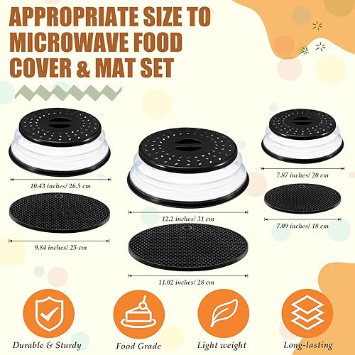 Miniatura 2 de Baderke Juego de 3 fundas para microondas y alfombrilla de silicona de 7.8 pulgadas, 10.5 pulgadas, 12 pulgadas, cubierta de salpicaduras de