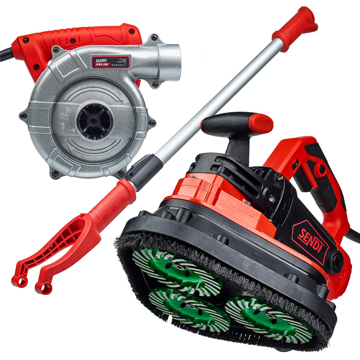 Desbastadora Universal SENDI TRIPPLE GS - Lijadora de Superficies como Hormigon, Adhesivo, Pintura etc - Tres ejes Giratorios Intercambiables - Motor Potente - 2450 W y 230V - Incluye Pulimiento (3)