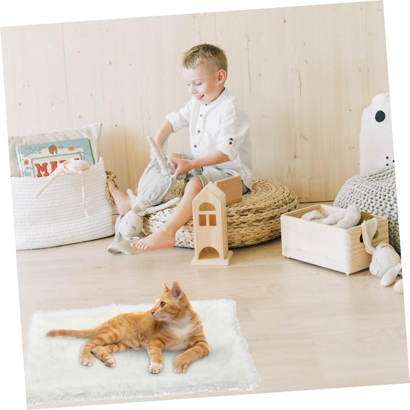 FRCOLOR Coperta per Animali in Peluche, Doppio Strato Caldo e Confortevole | Bianco, Tessuto Lana Artificiale, per Cani e Altri Pet, Adatta a Soggetti Anziani o Mobilità Ridotta