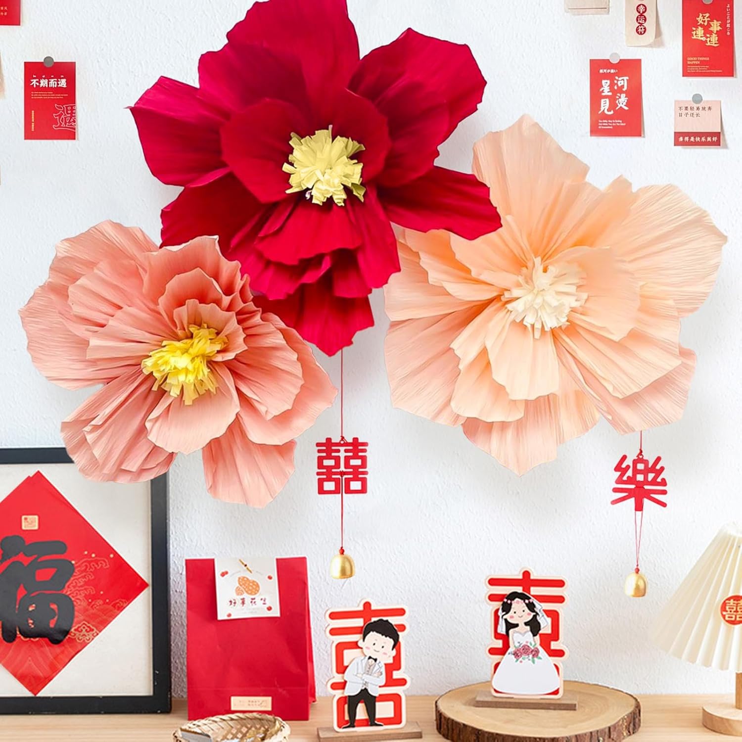 Flores De Papel Crepe Para Decoración - Lote De 10 - Rosa Pálido - Para Bodas Y Fiestas