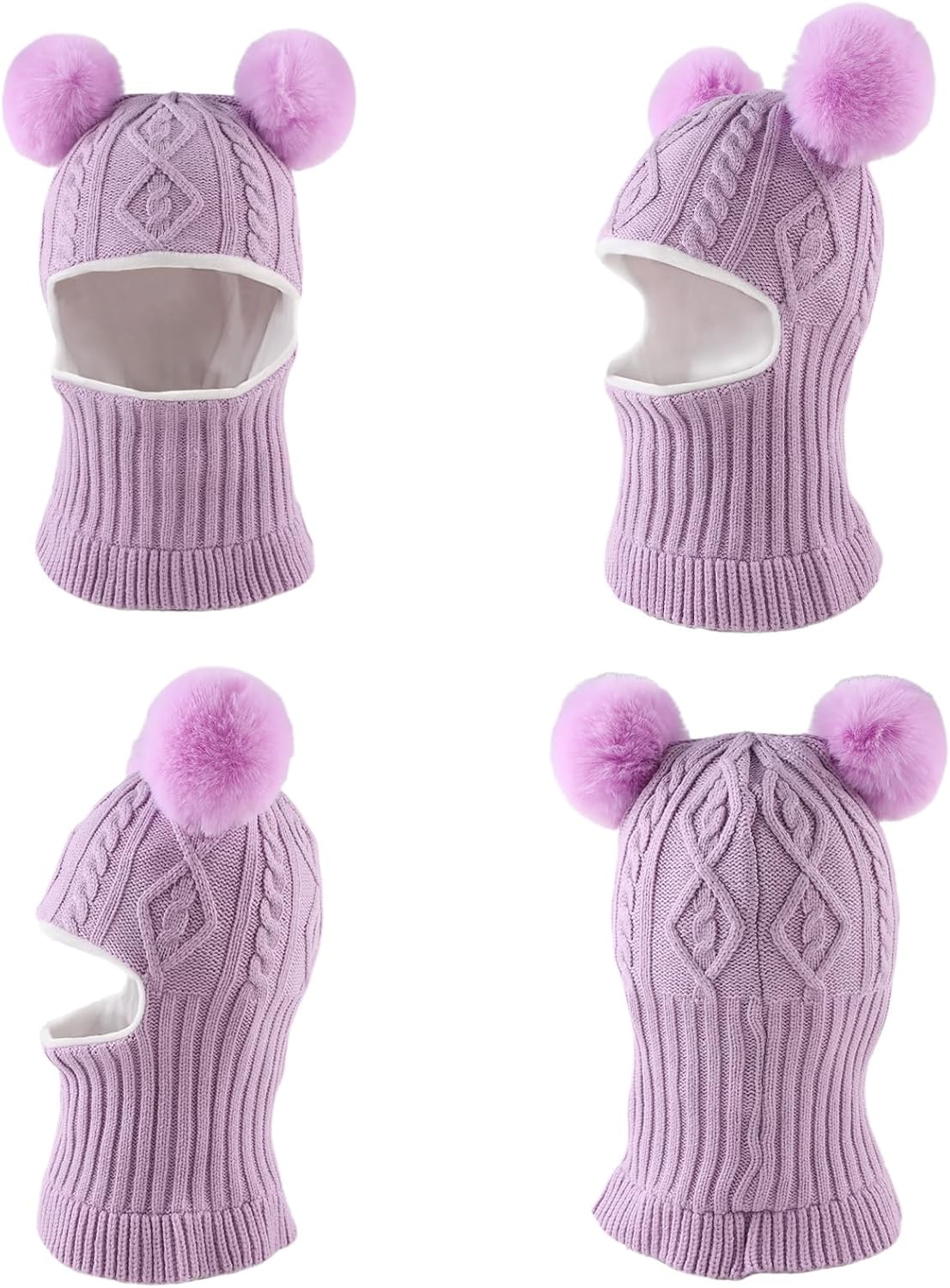 Winter Baby Knitted Hat Scarf Kids Boys Girls Hood Hats Toddler Earflap Beanie with Pompom - Image 2