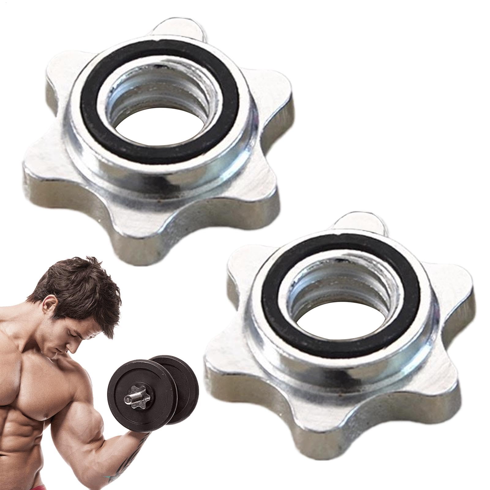 Lot de 2 colliers de serrage pour haltères avec écrou hexagonal pour haltères, capuchons d'haltères en fonte, remplacement de pince à vis pour levage