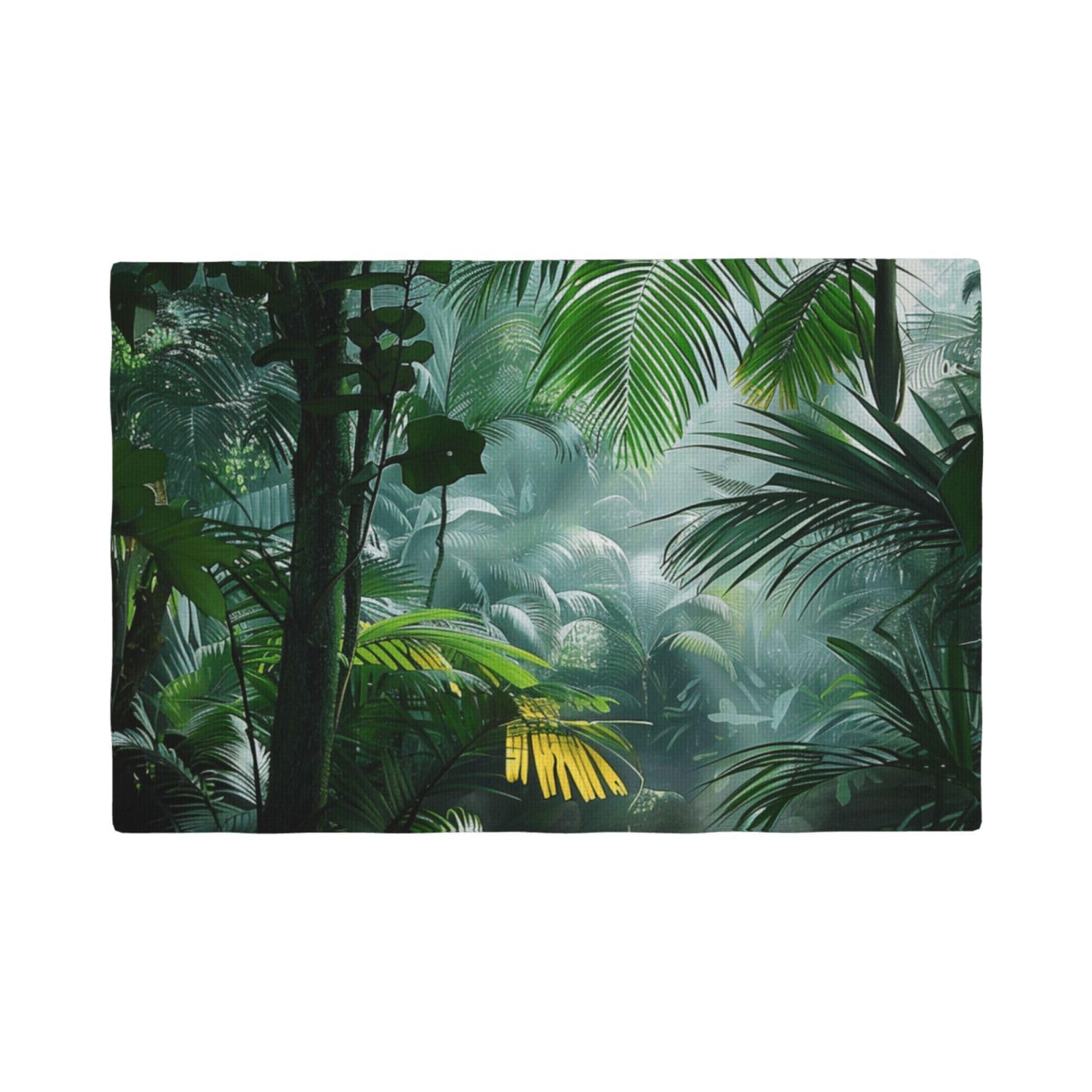Tropical Rainforest Jungle Scene Print Placemats Set, Heat Resistant Washable Placemat 12x18in Table Mats for Party Kitchen Dining Table Decoration Indoor Outdoor, Four Pieces