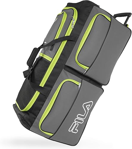 Fila Bolsa de lona grande con 7 bolsillos, gris, lima, (GreyNeon Lime), Bolsa de lona grande con 7 bolsillos