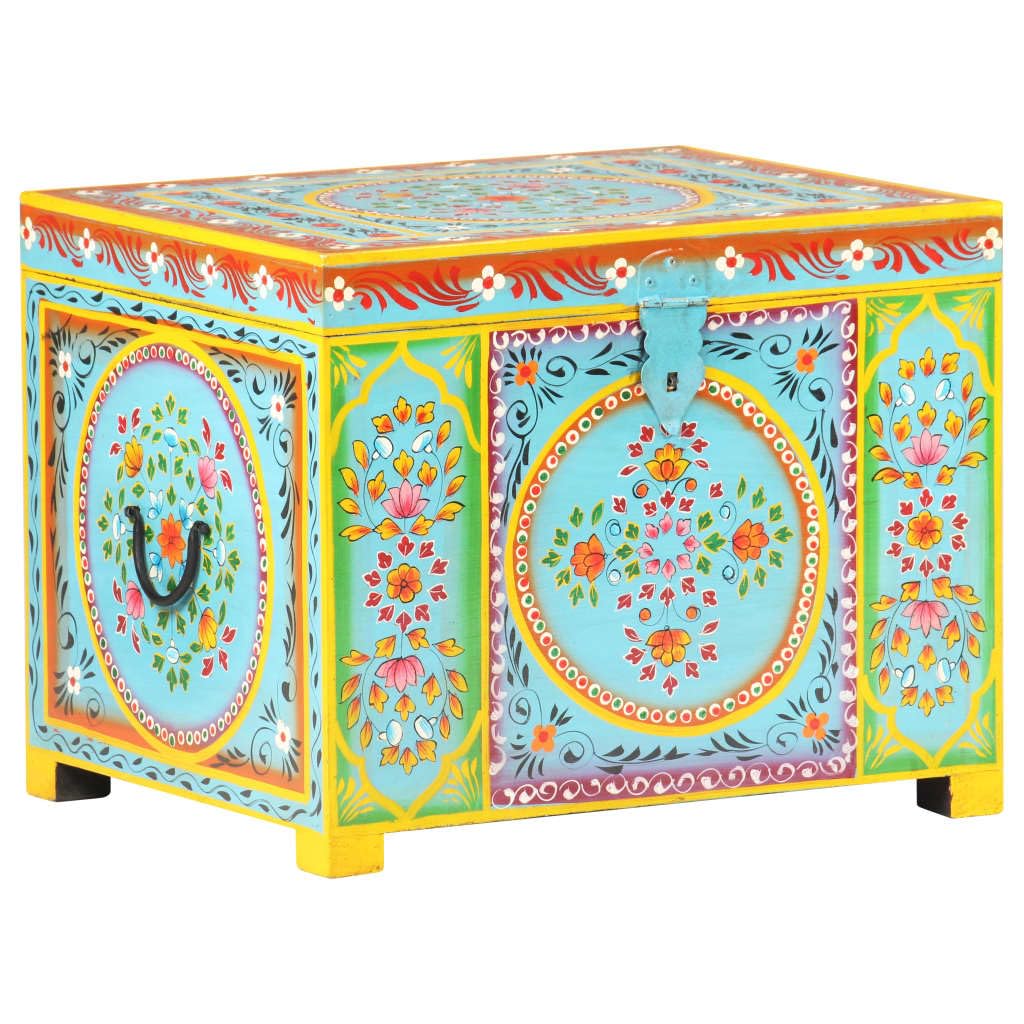 vidaXL Caja Almacenaje Pintada a Mano Baúl Cofre de Almacenamiento Decoración Hogar Casa Habitación Dormitorio Interior Exterior Madera Maciza Mango