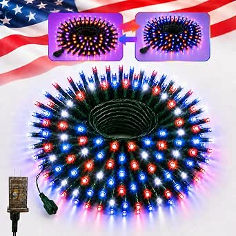 200 LED 76ft Red White and Blue Connectable String Lights with Timer and 11 Modes for 4th of July and Halloween